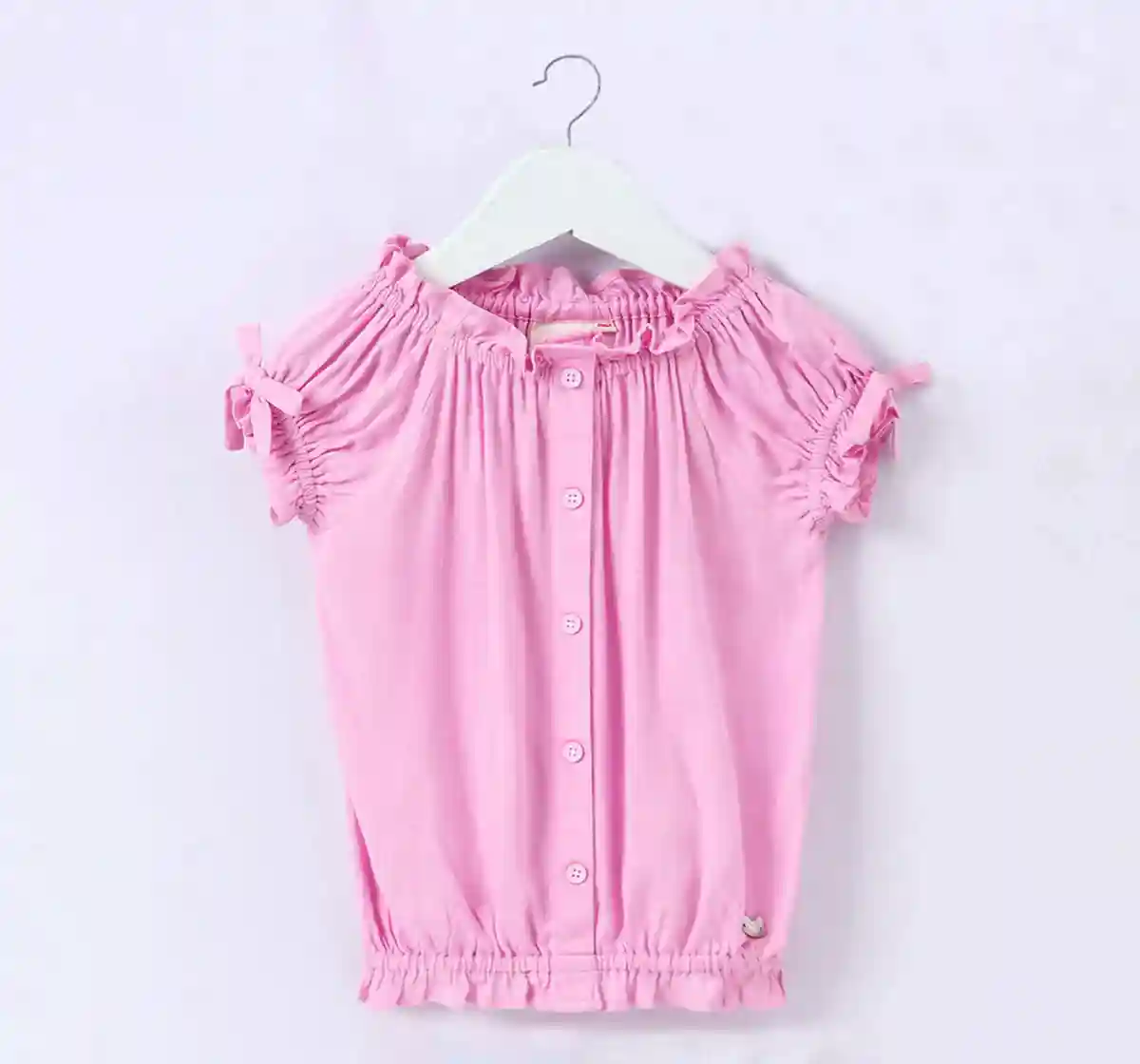 Girls Solid Peasant Top Pink