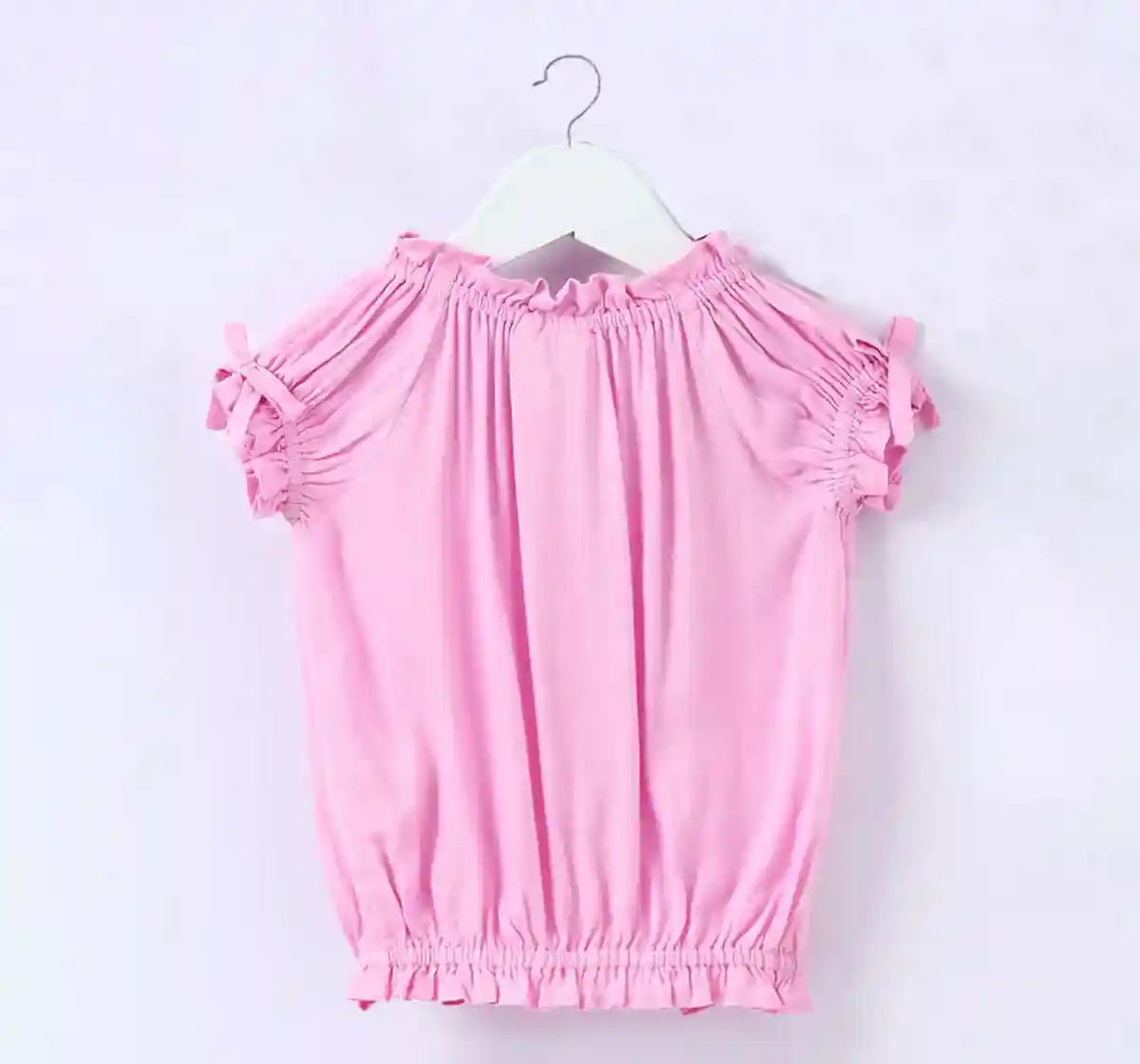 Girls Solid Peasant Top Pink