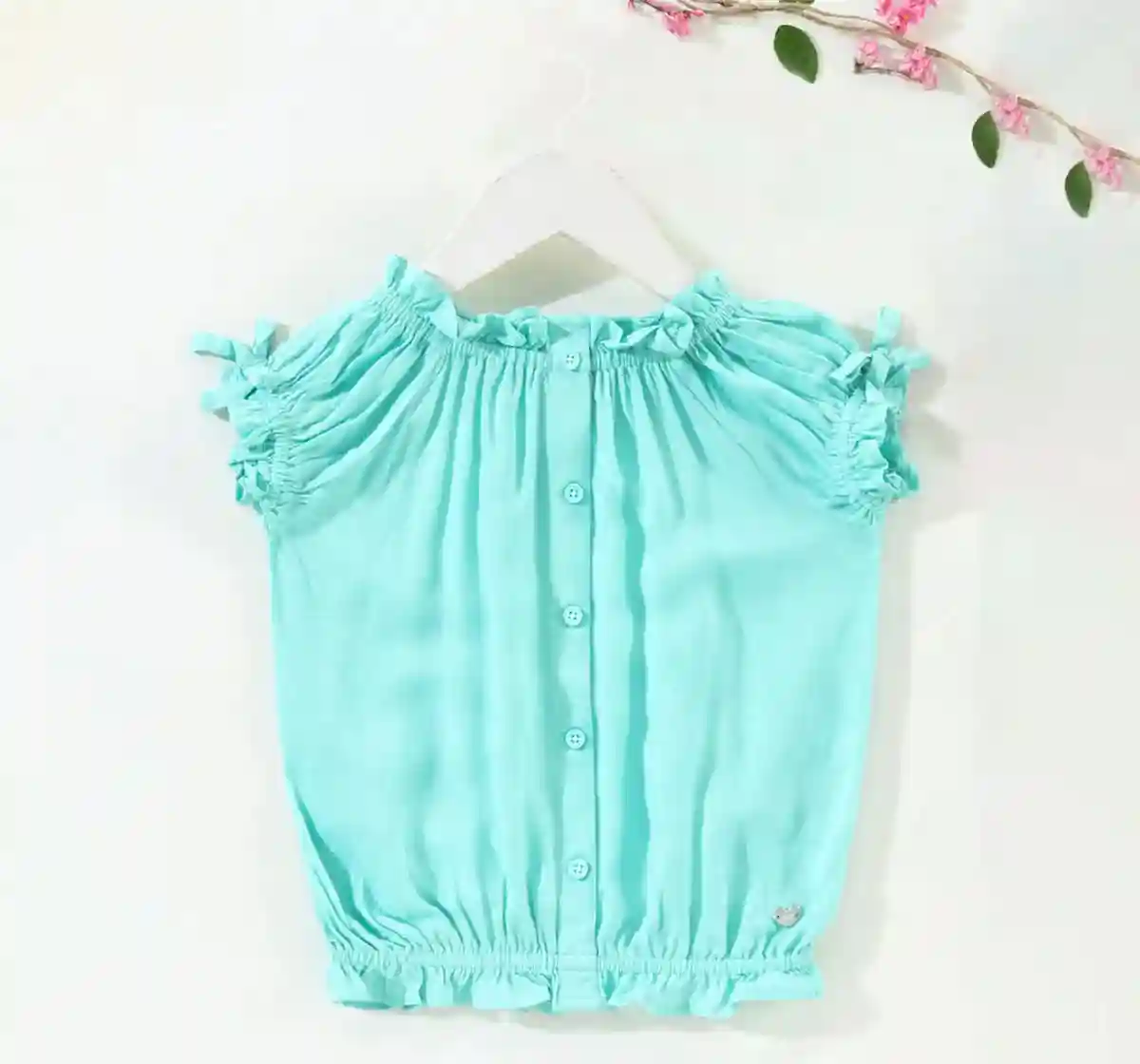 Girls Solid Peasant Top Aqua