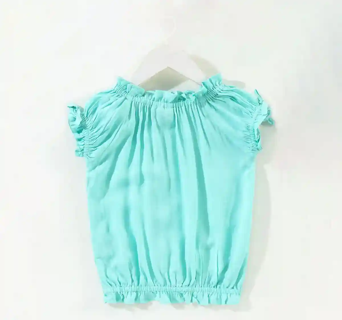Girls Solid Peasant Top Aqua