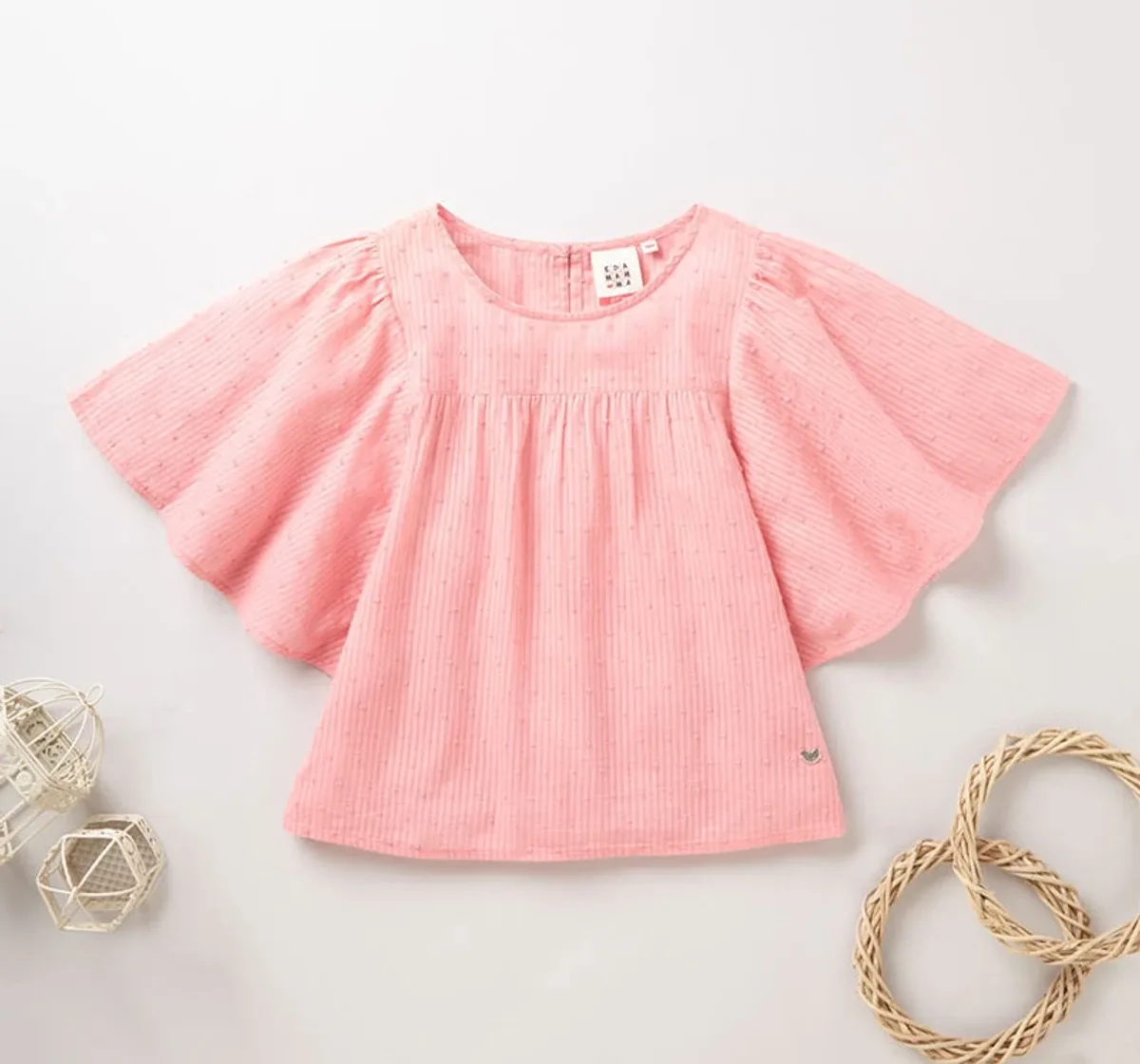 Girls Flutter Sleeves Top - Peach