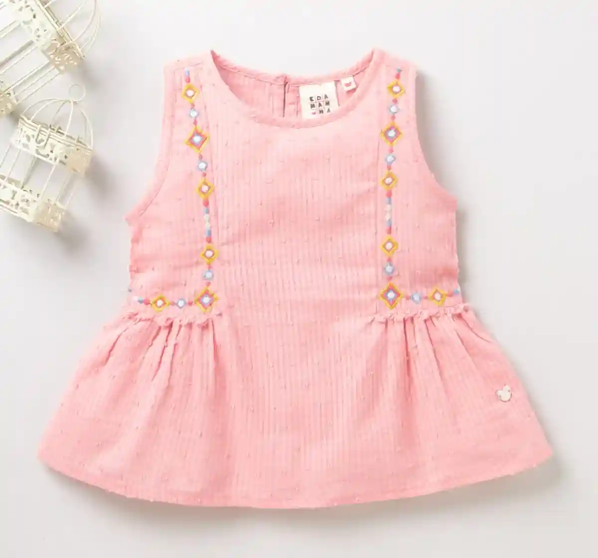 Girls Sleeveless Embroidered Top - Peach