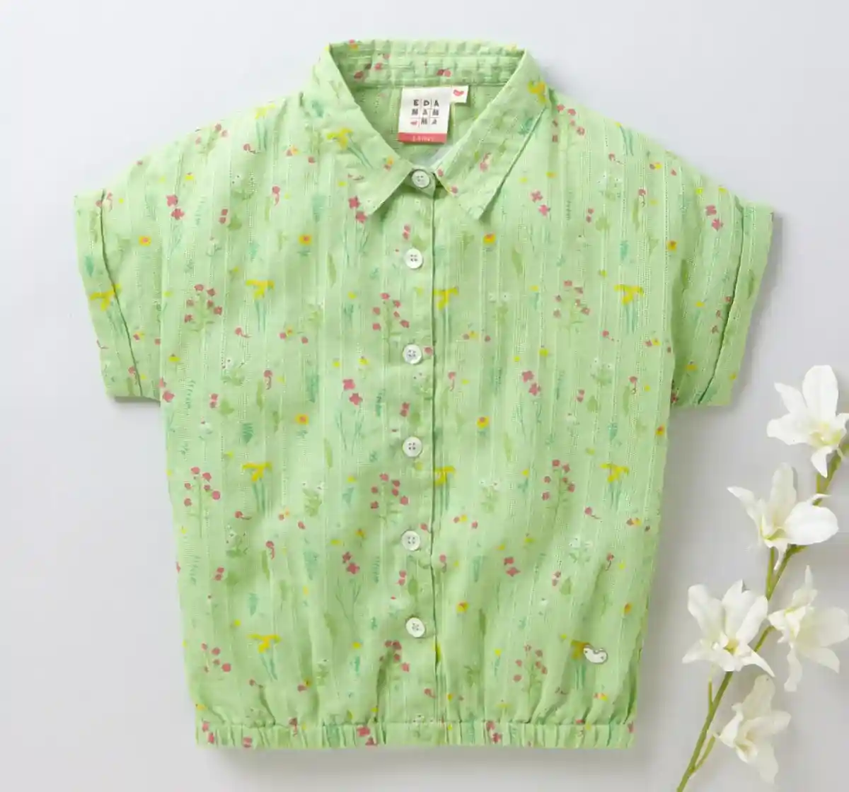 Girls Floral Print Top- Green