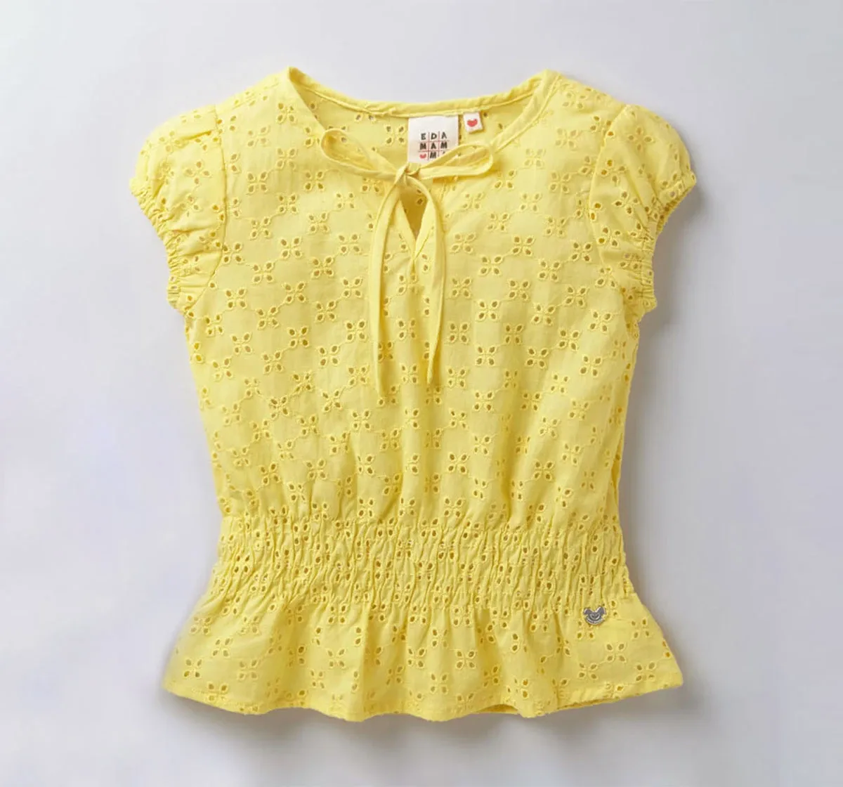 Girls Schiffly Peasant Top - Yellow