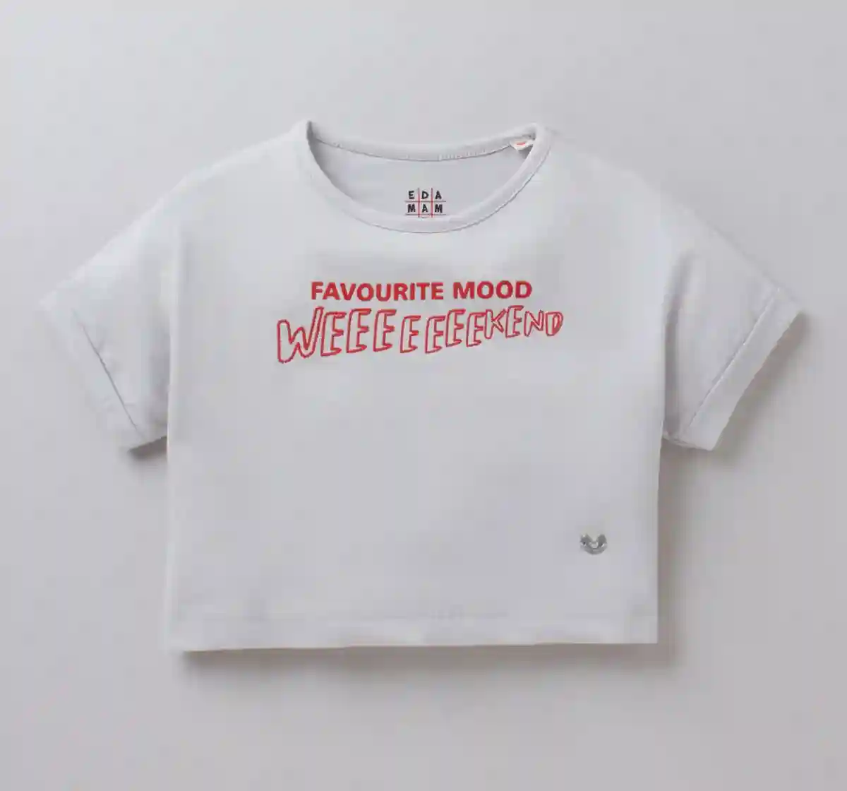 Girls Crop Printed Tee - Grey