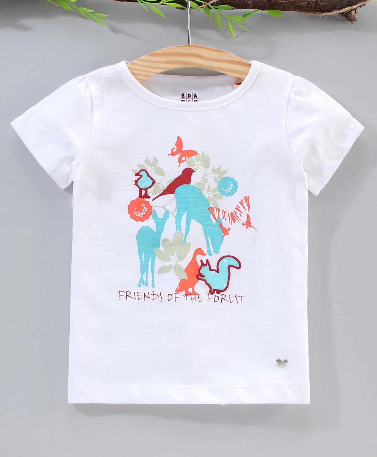Girls Forest Print Tee - Grey Melange