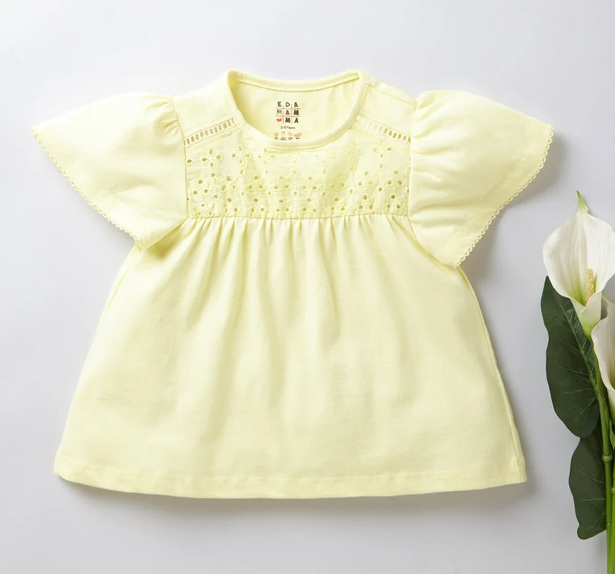 Girls Embroidered Yoke Tee - Lemon
