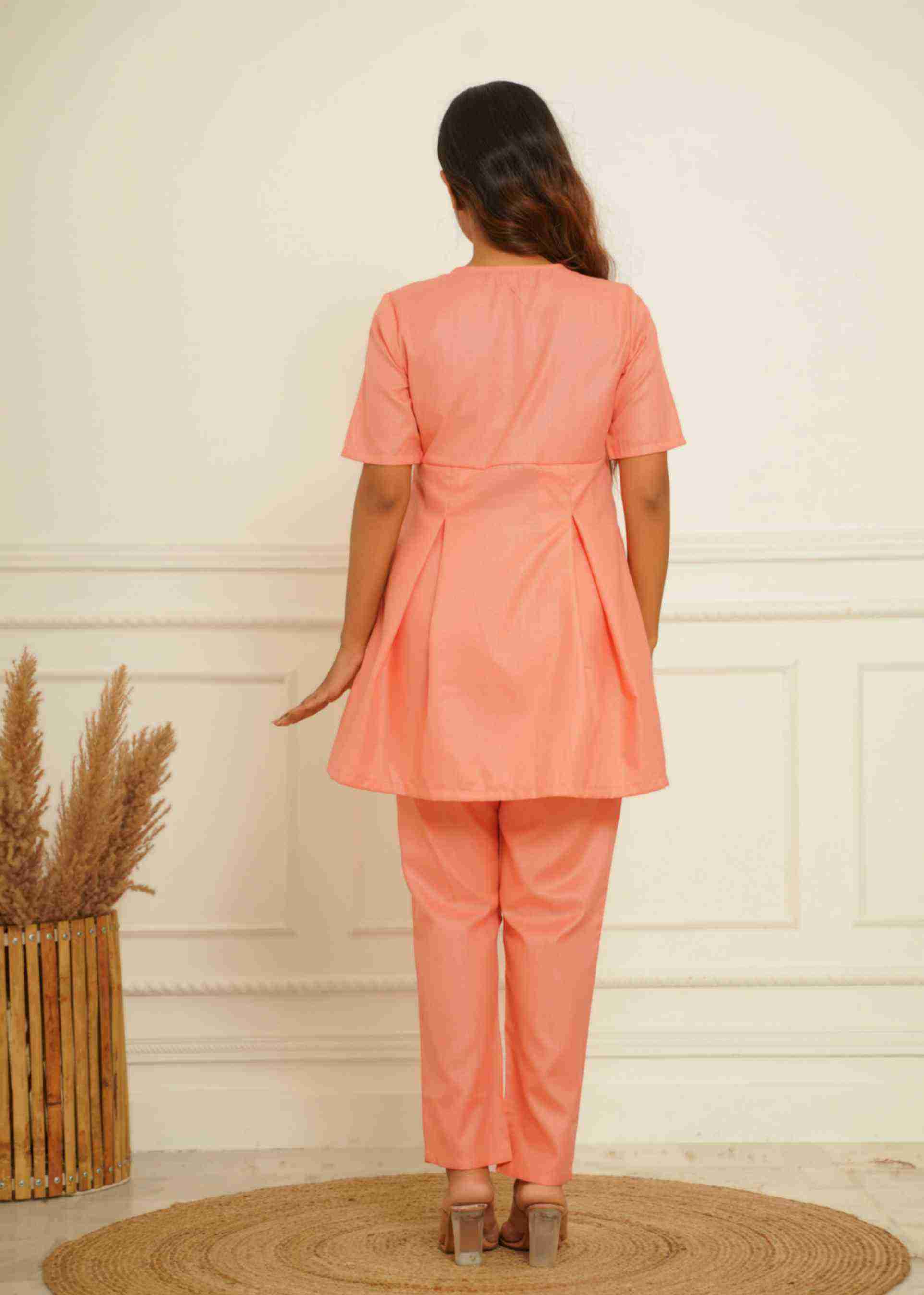 COTTON BLENDED PEACH CO-ORD SET