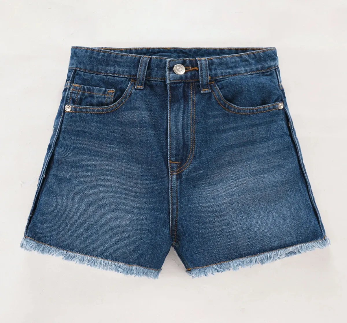 Girls High Waist Shorts - Mid Wash