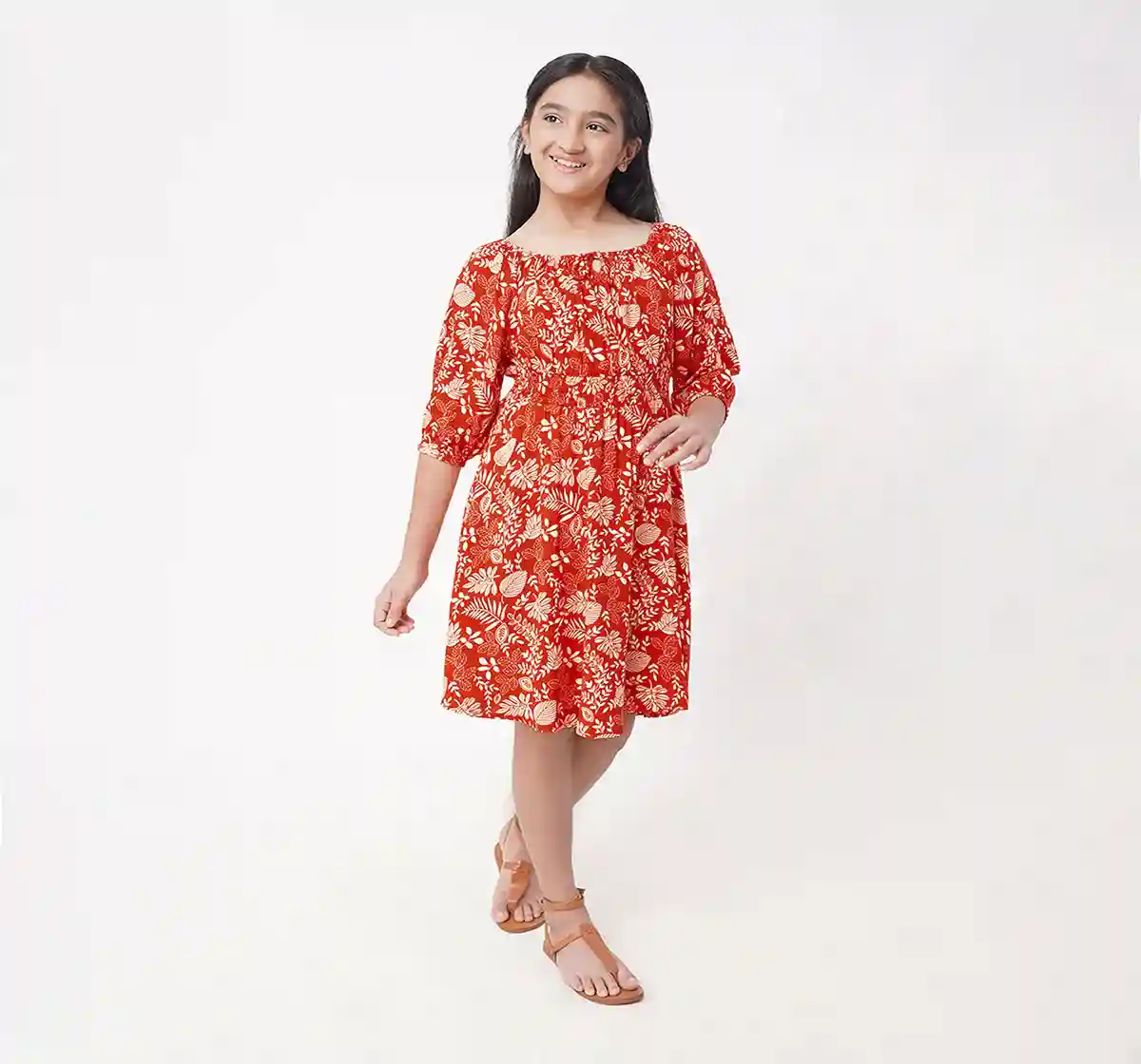 Girls Floral Printed Dress - Pink