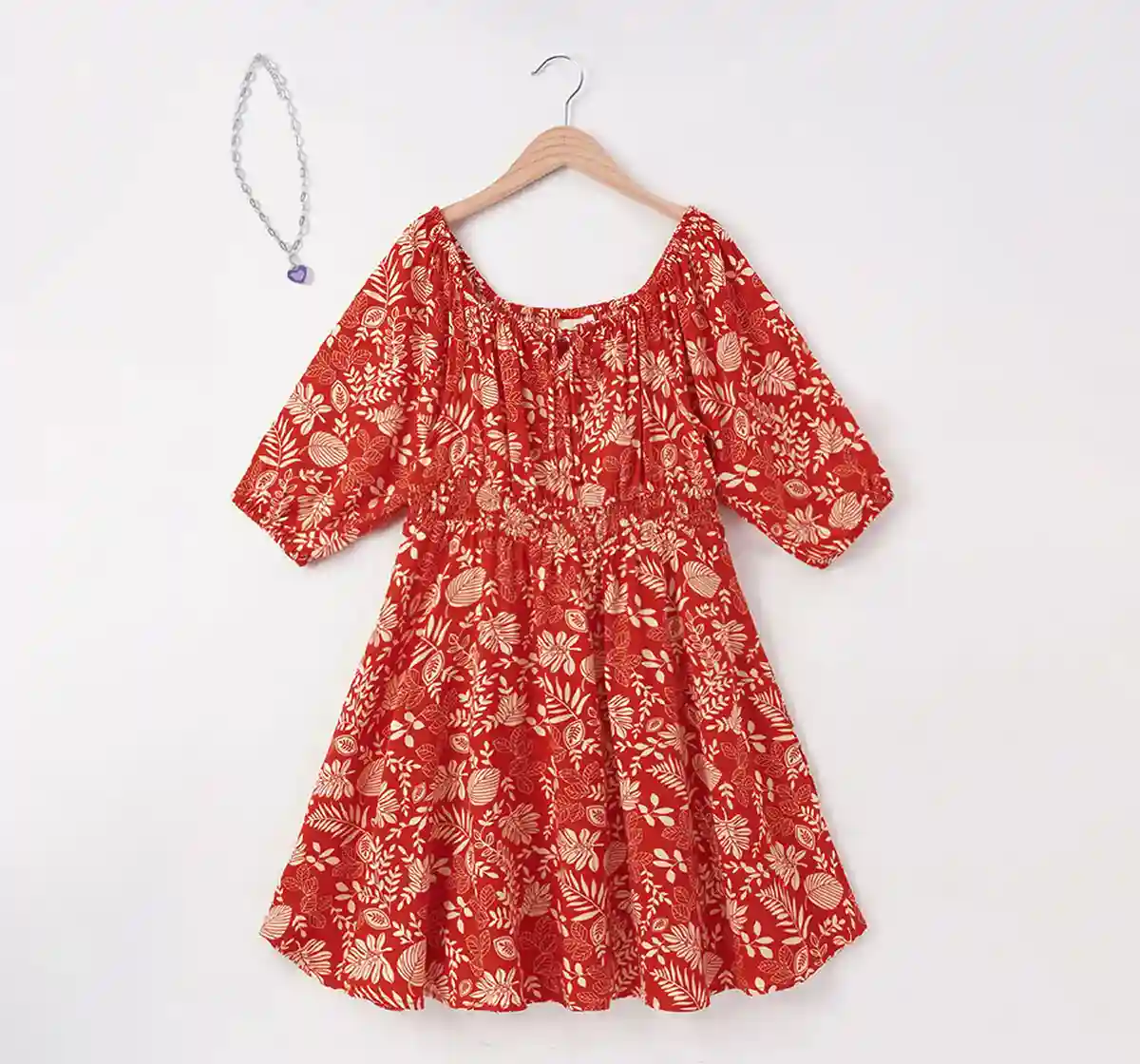 Girls Floral Printed Dress - Pink
