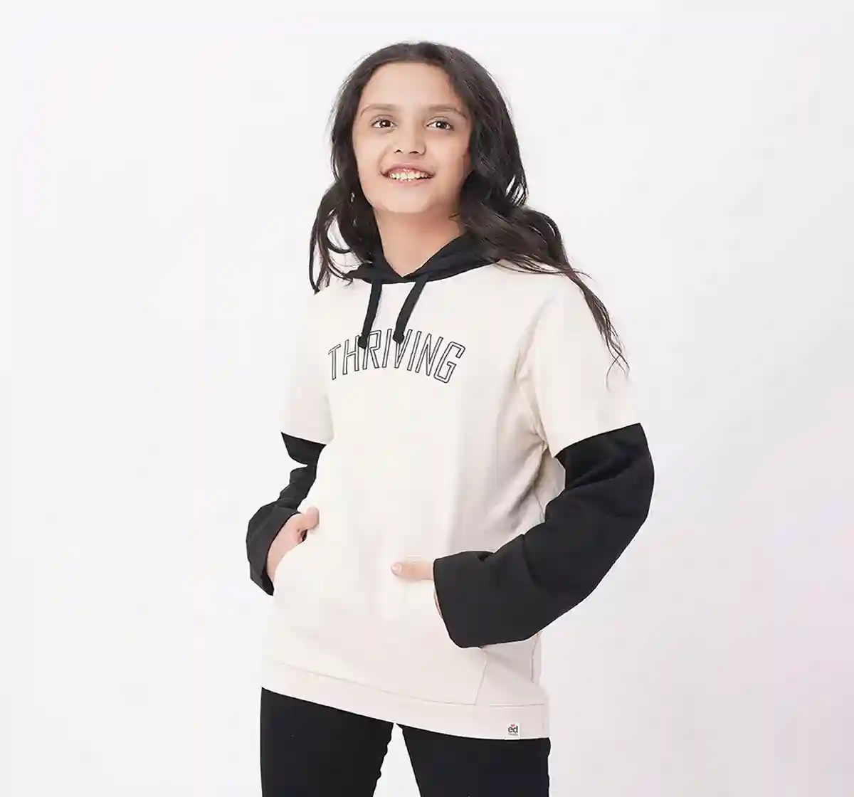 Girls Colour Blocked Sweatshirt With Hoodie
