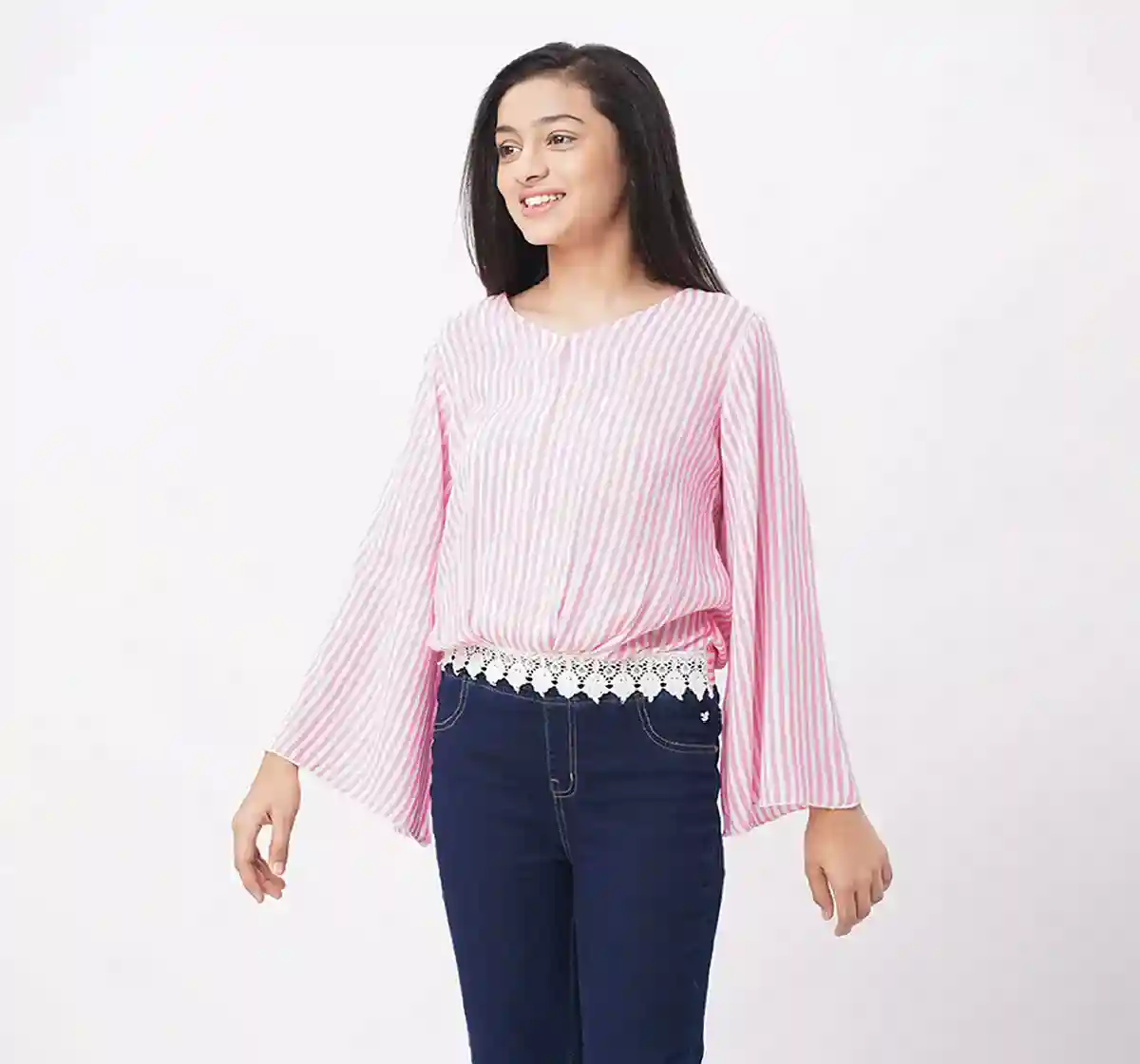 Girls Striped Lace Top