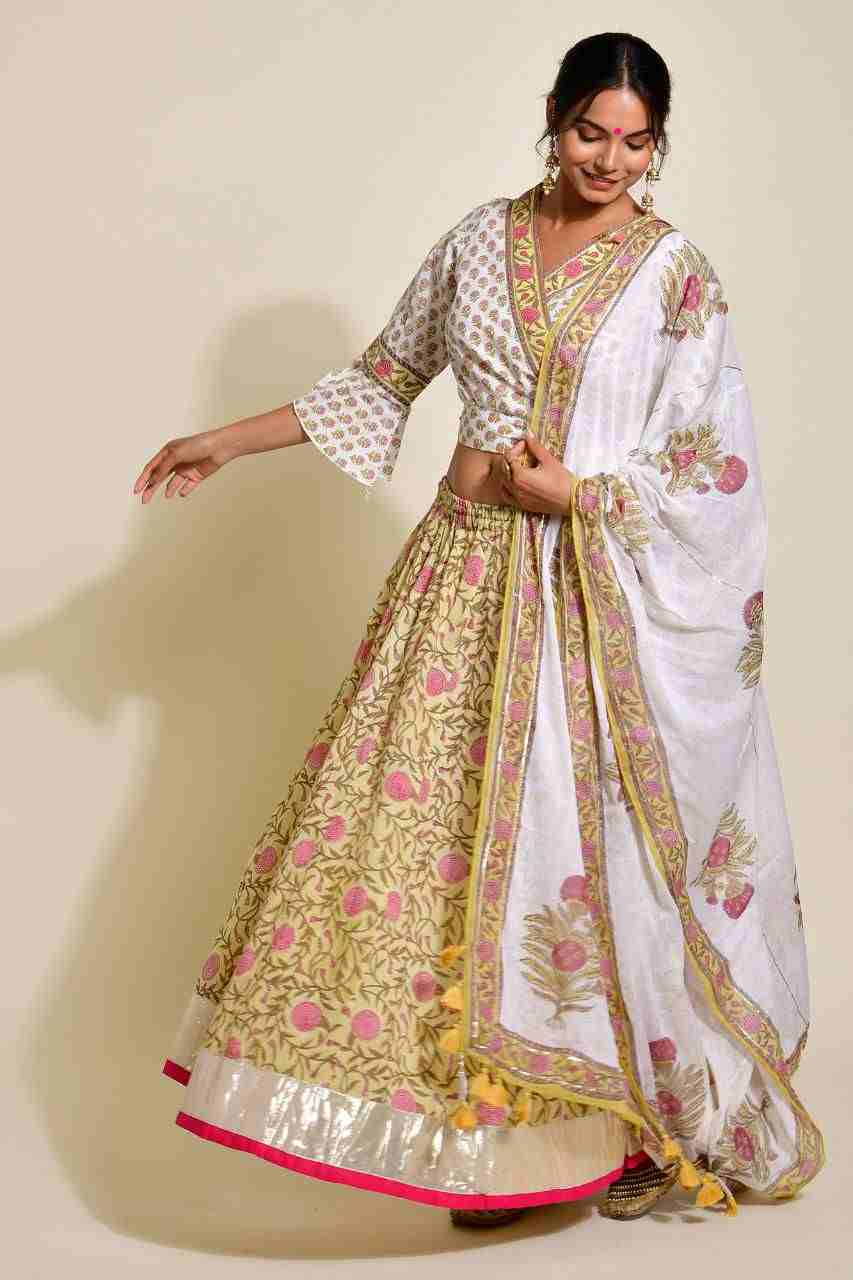 Naksh Yellow and Pink Skirt, Top, Dupatta (Set ot 3)