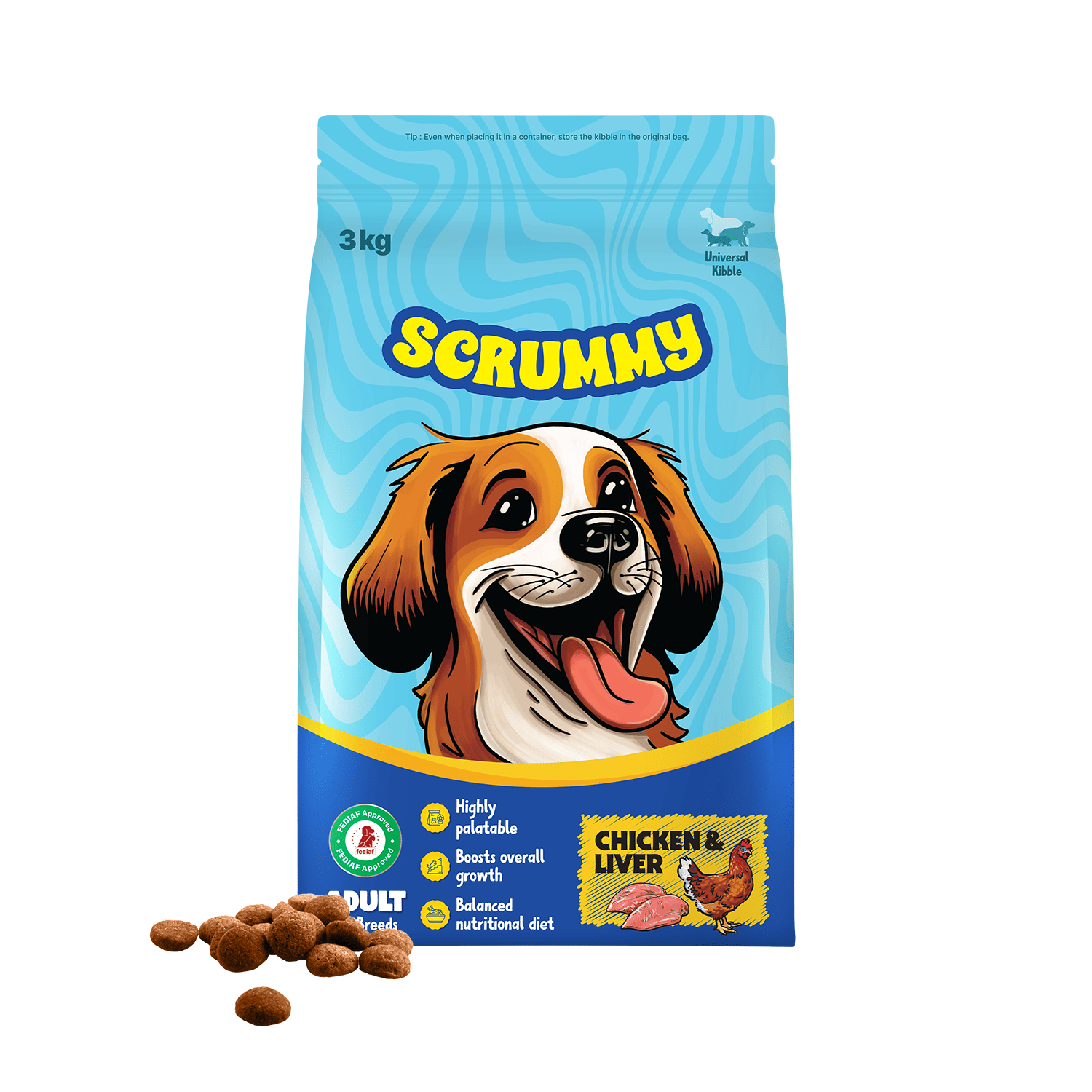 Scrummy Chicken and Liver Adult All Breeds Kibble Dry Food for Dogs