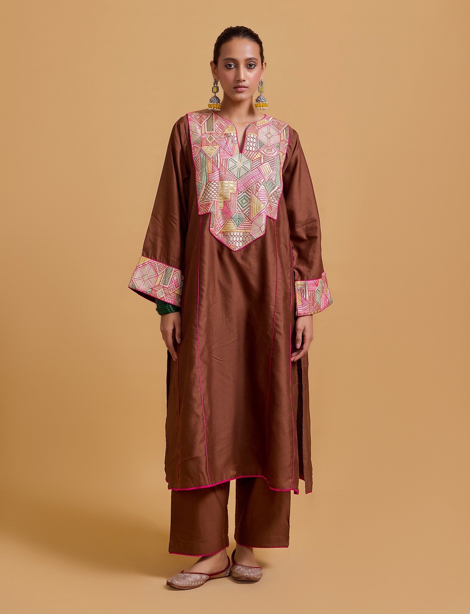 Mithai Brown Step Yoke Kurta Set