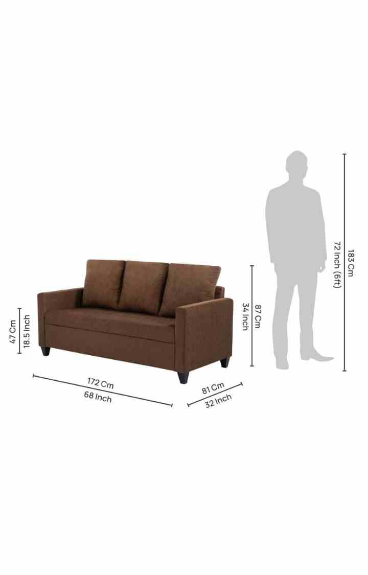 NEUDOT Saya Sofa for Living Room |3 Persons Sofa|Premium Fabric with Cushioned Armrest | Solid Wood Frame|3 Seater in Saya Brown Color