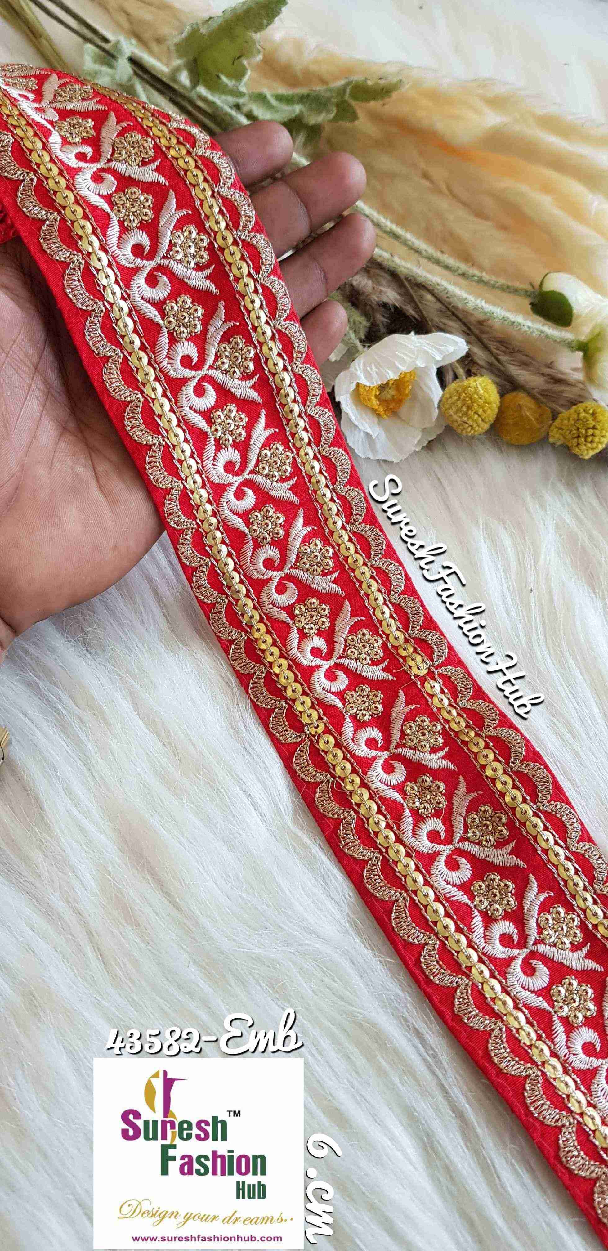Deep Red Embroidered Trim