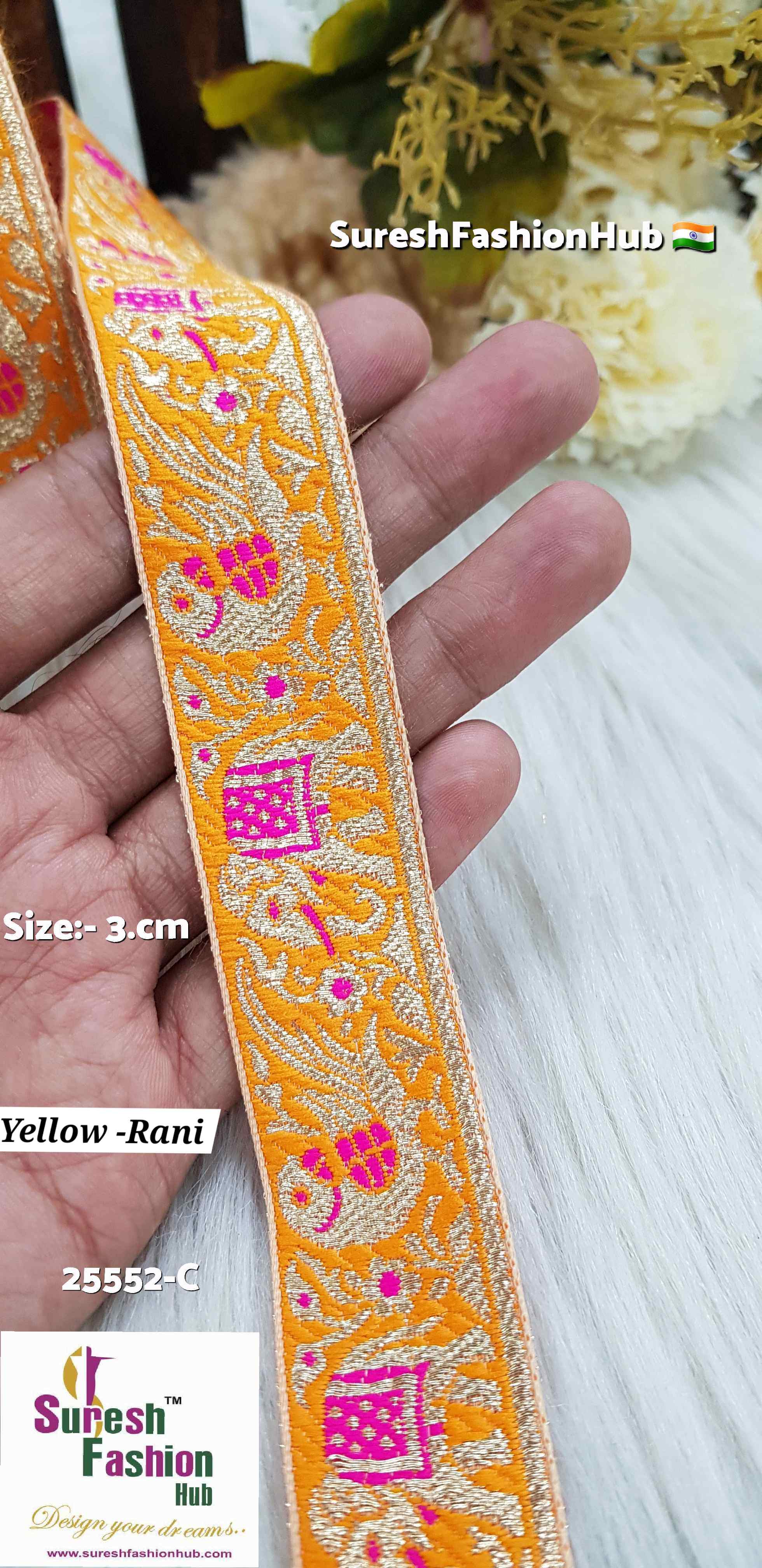 Yellow & Rani Color Elephant Parrot Banarasi Lace