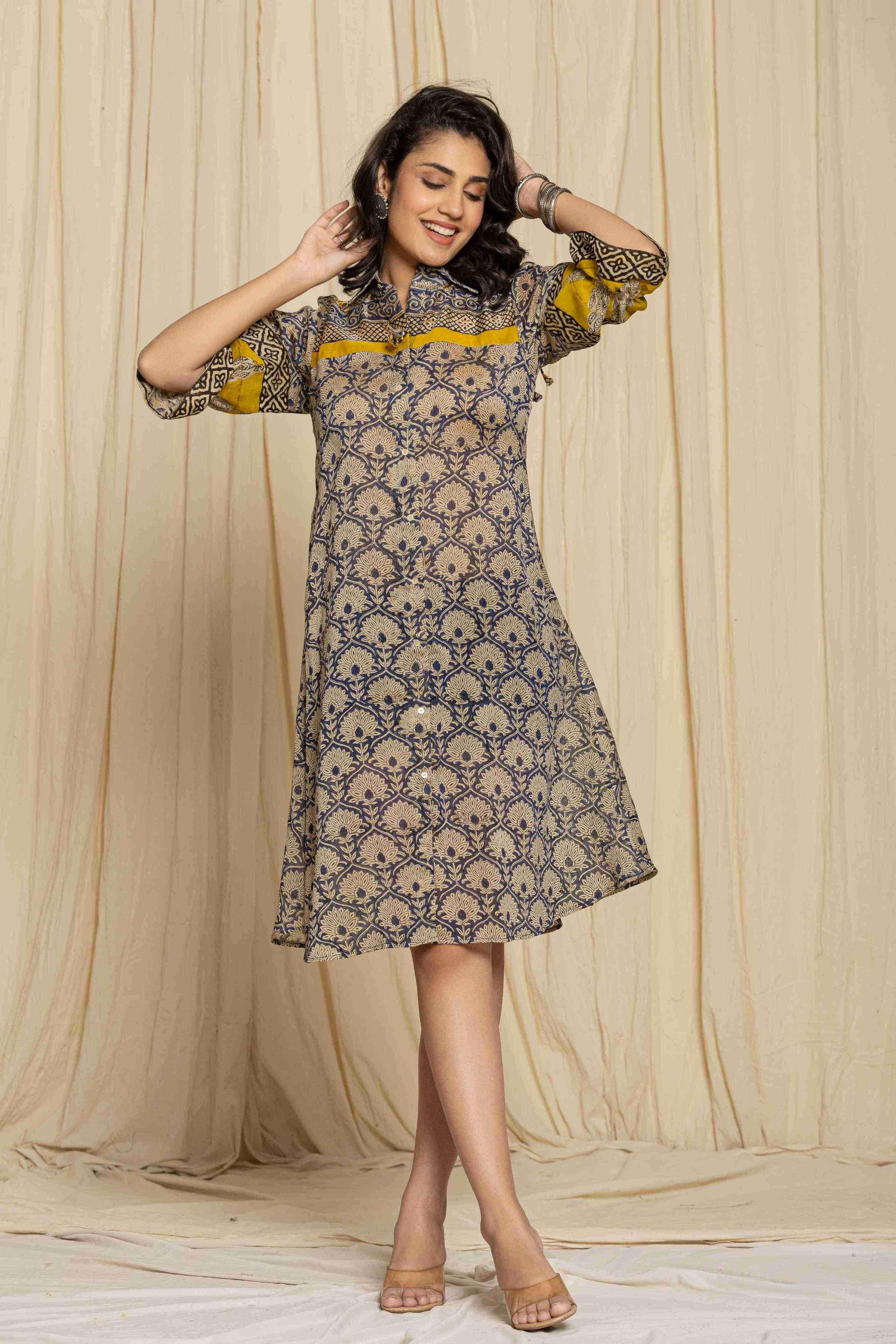 Block printed short dress