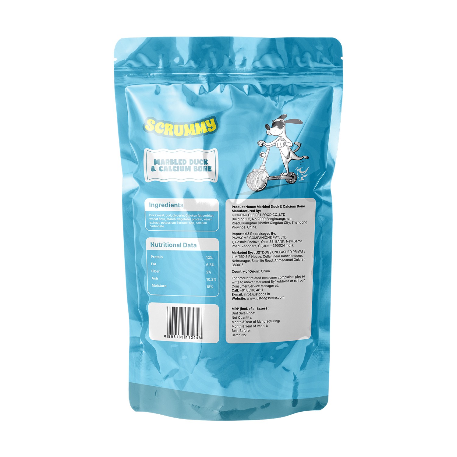 Scrummy Marbled Duck Wrapped Calcium Bone Dog Treats 70g