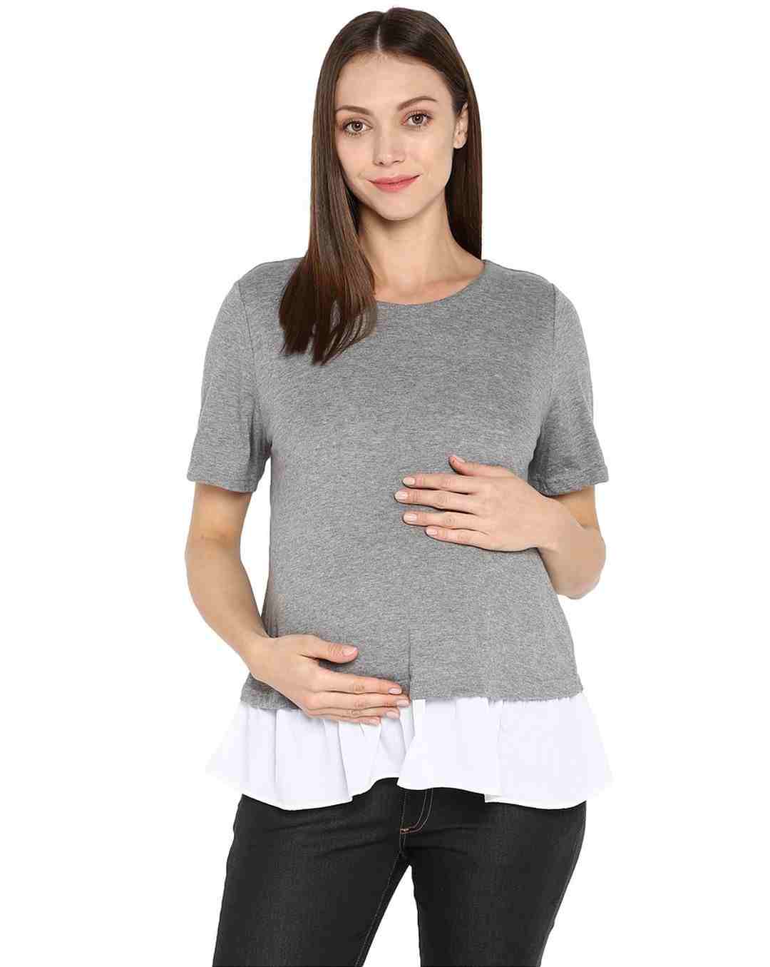 Momsoon women maternity half sleeve top- Grey