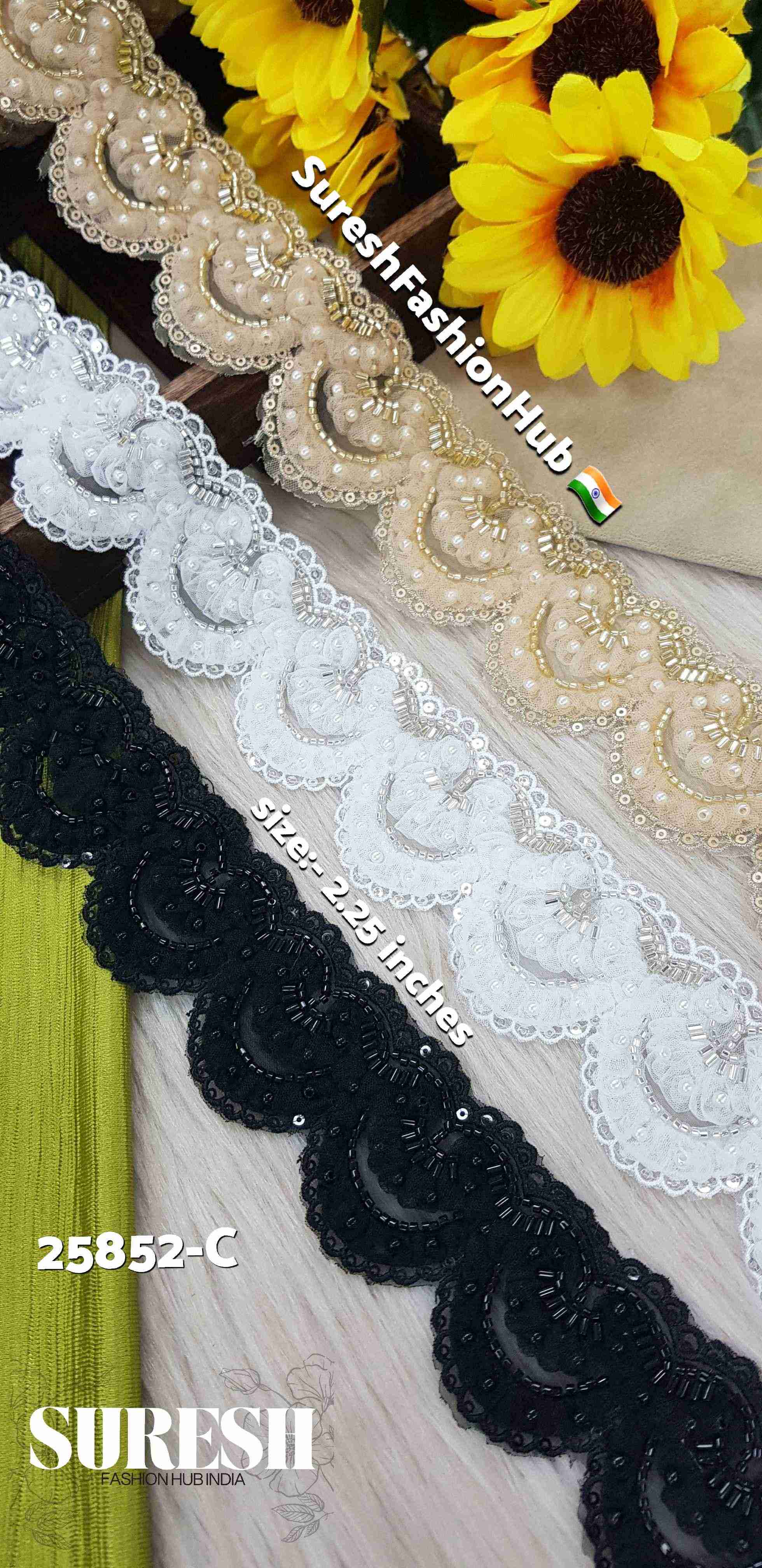 Black Imported Floral Scallop Organza Lace