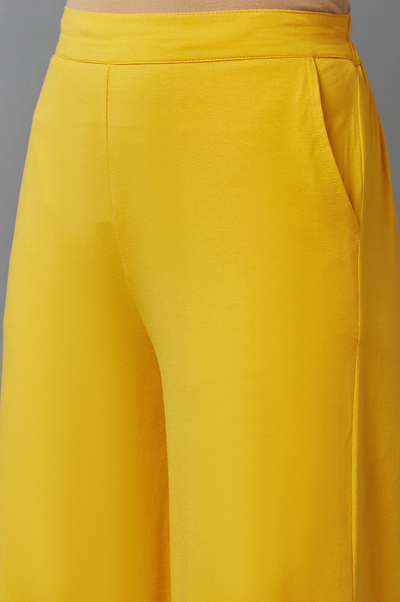 Elleven | Yellow Cotton Lycra Straight Palazzo 5