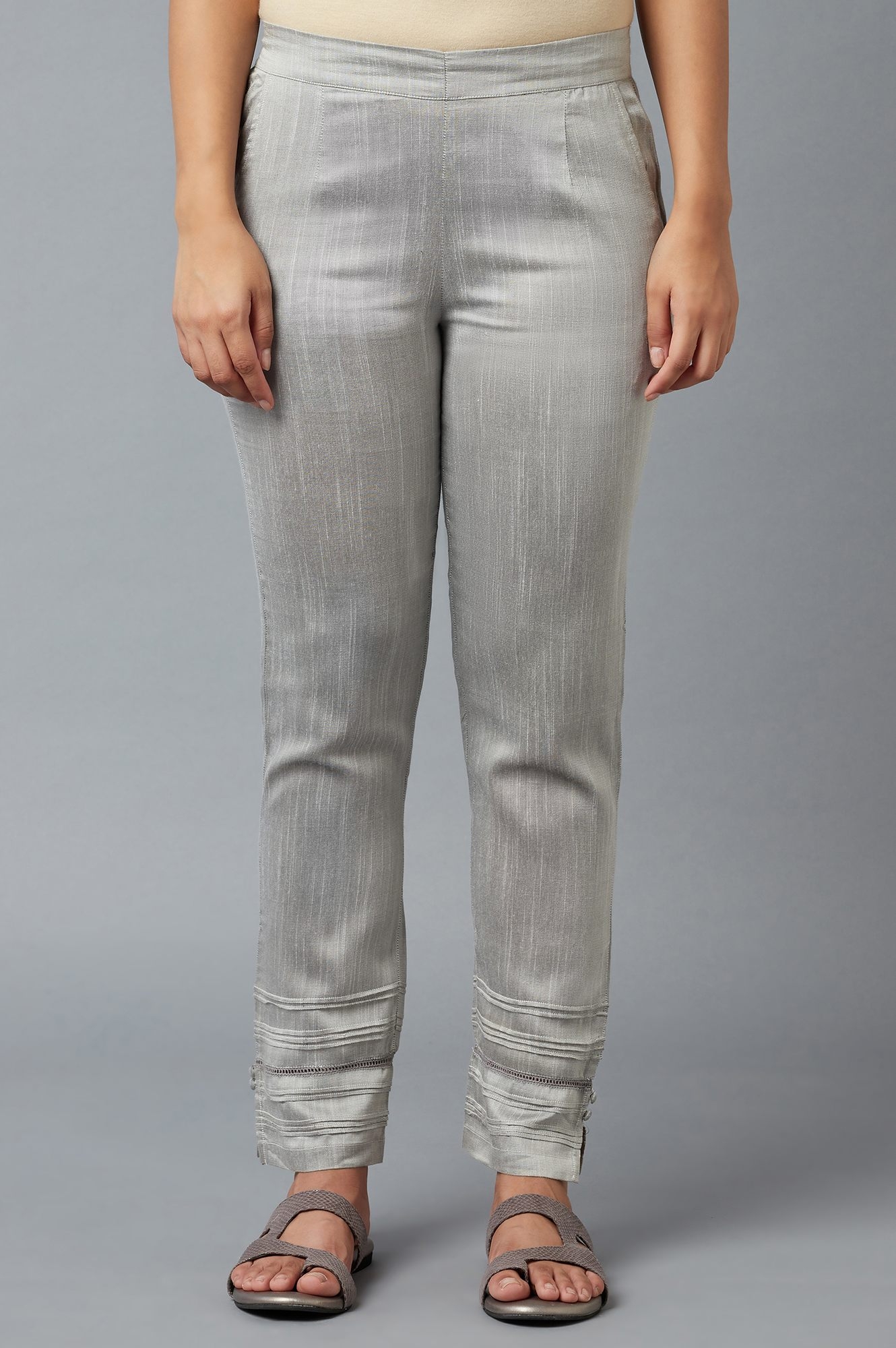 Elleven | Grey Yarn-Dyed Solid Trousers 0