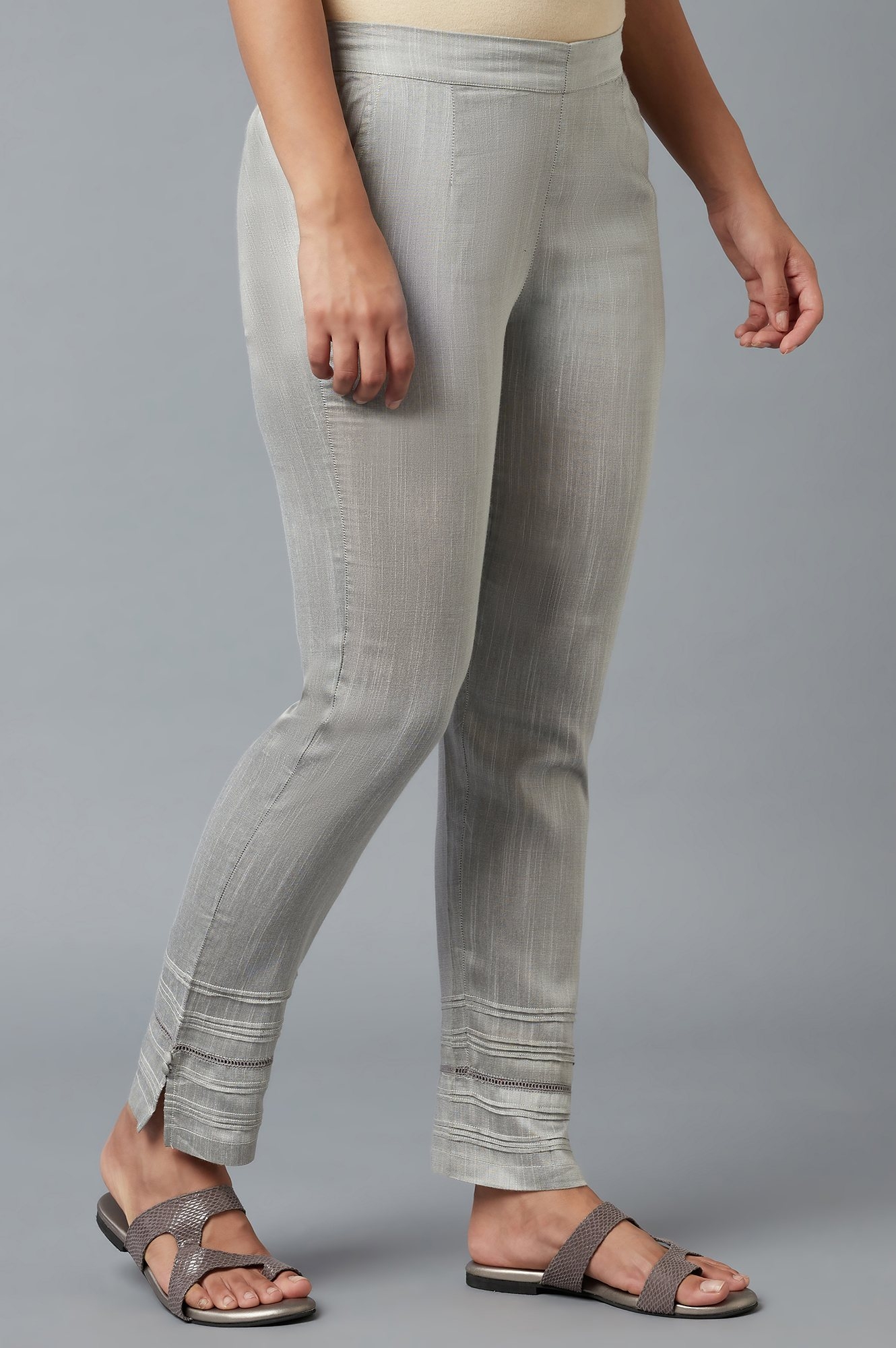 Elleven | Grey Yarn-Dyed Solid Trousers 3