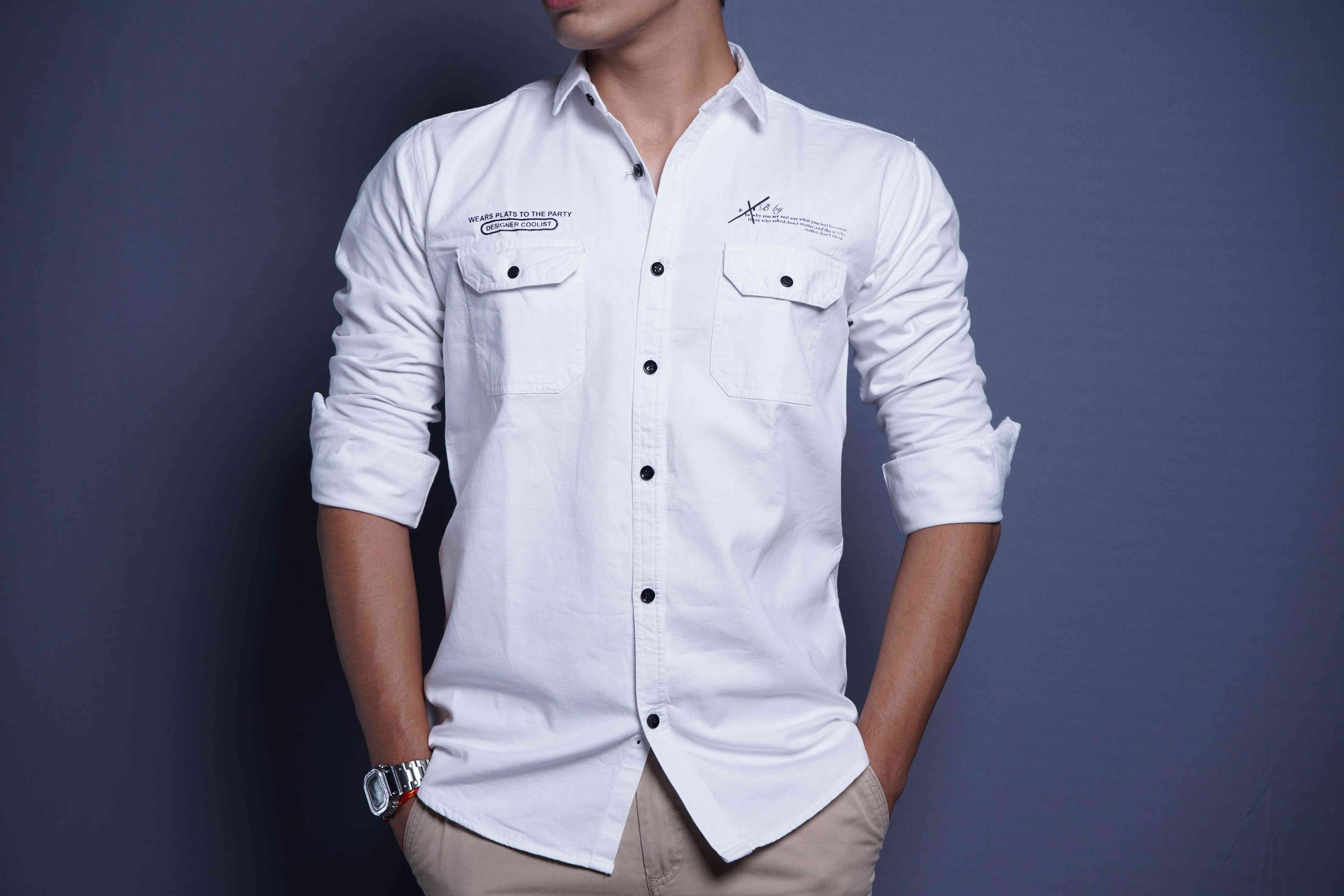 One Denim Classic White Cotton Casual Shirt