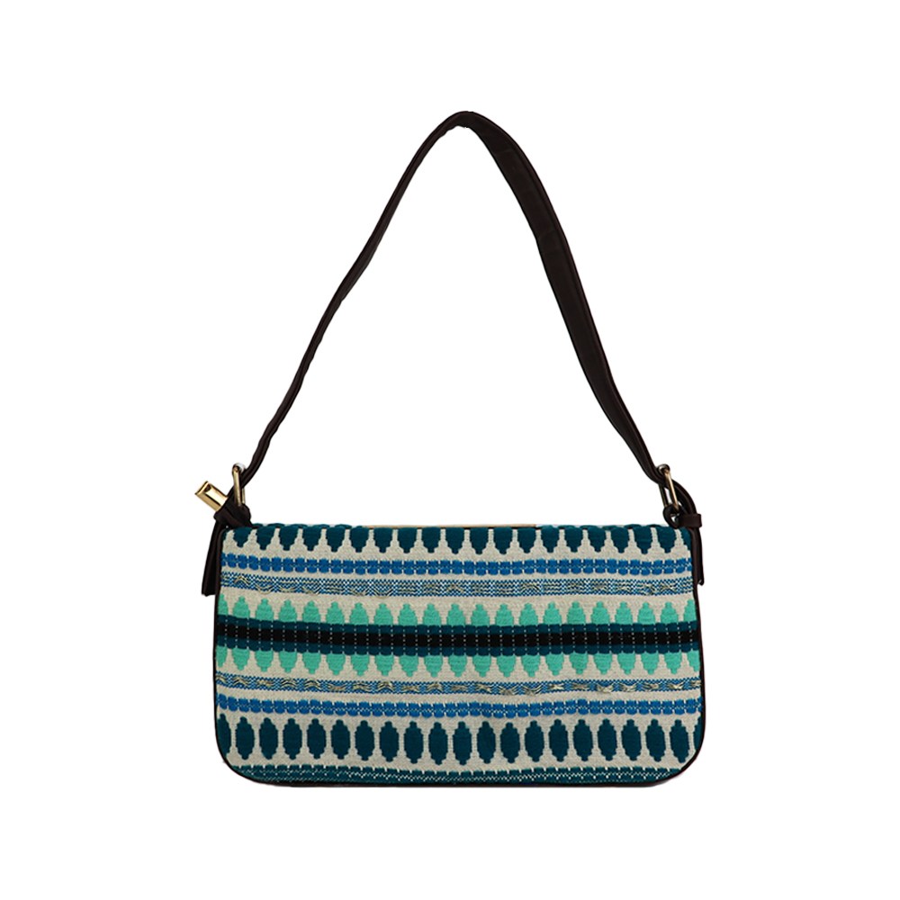 Stylish Green Colour Jacquard Cotton Handbag For Women