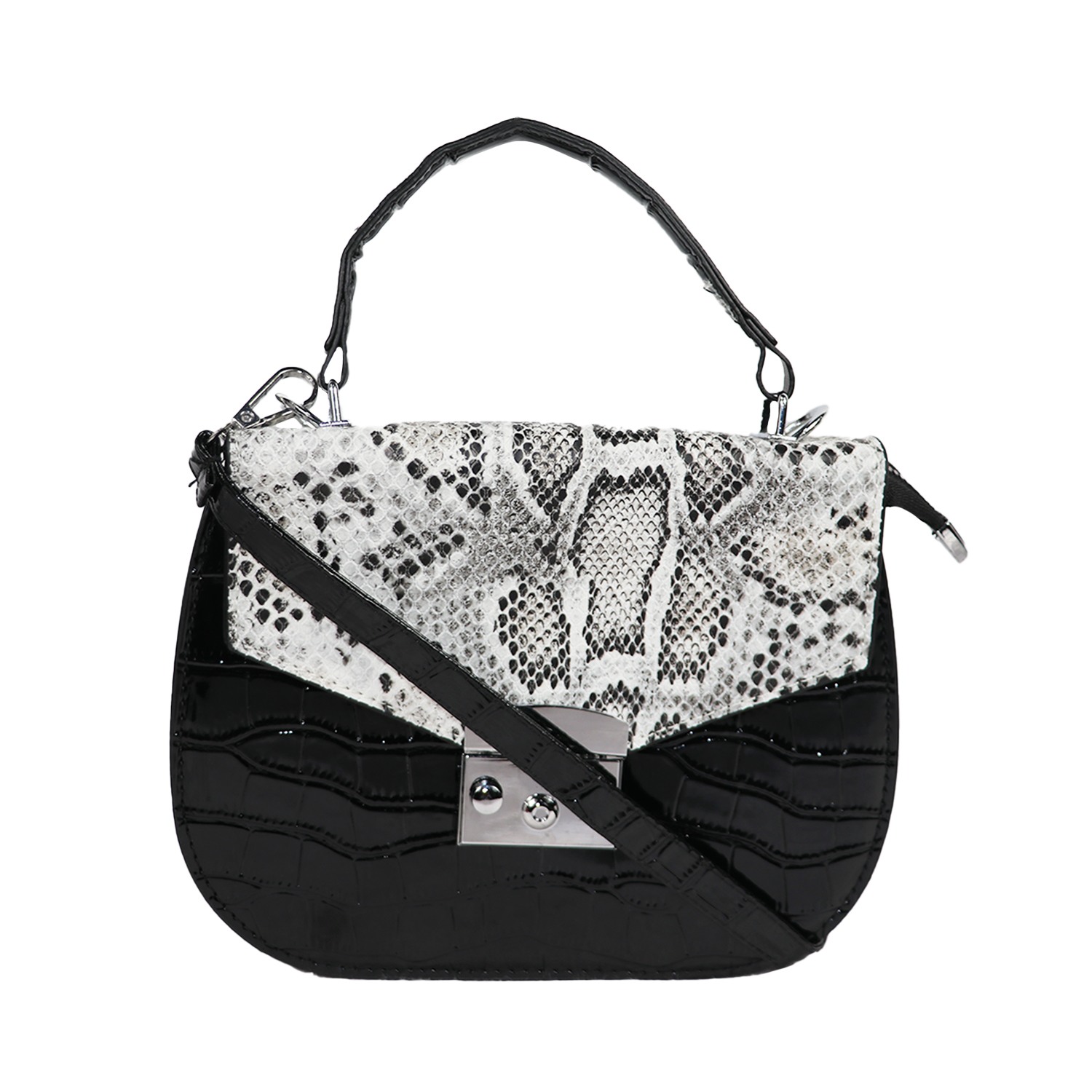 Black Snakeskin Textured Sling Bag
