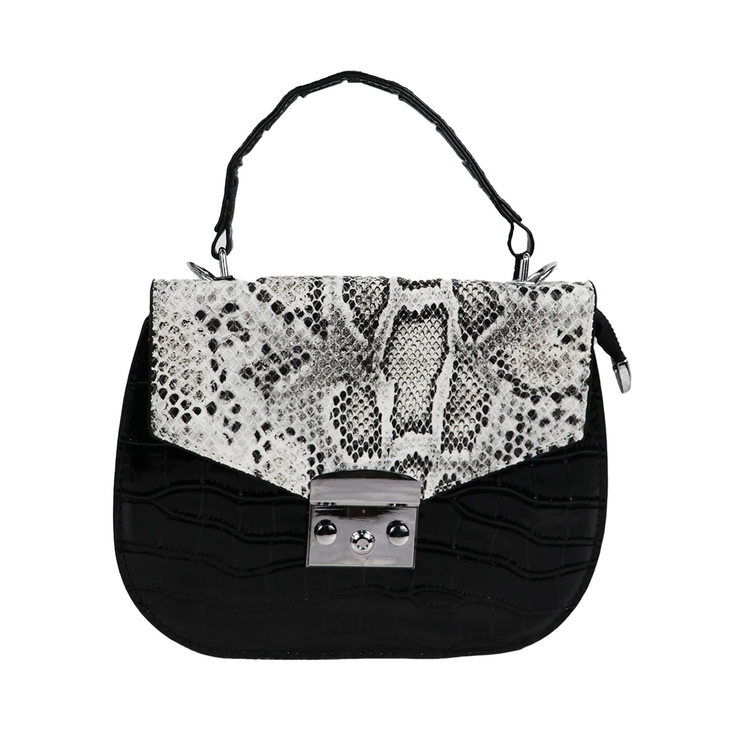 Black Snakeskin Textured Sling Bag

