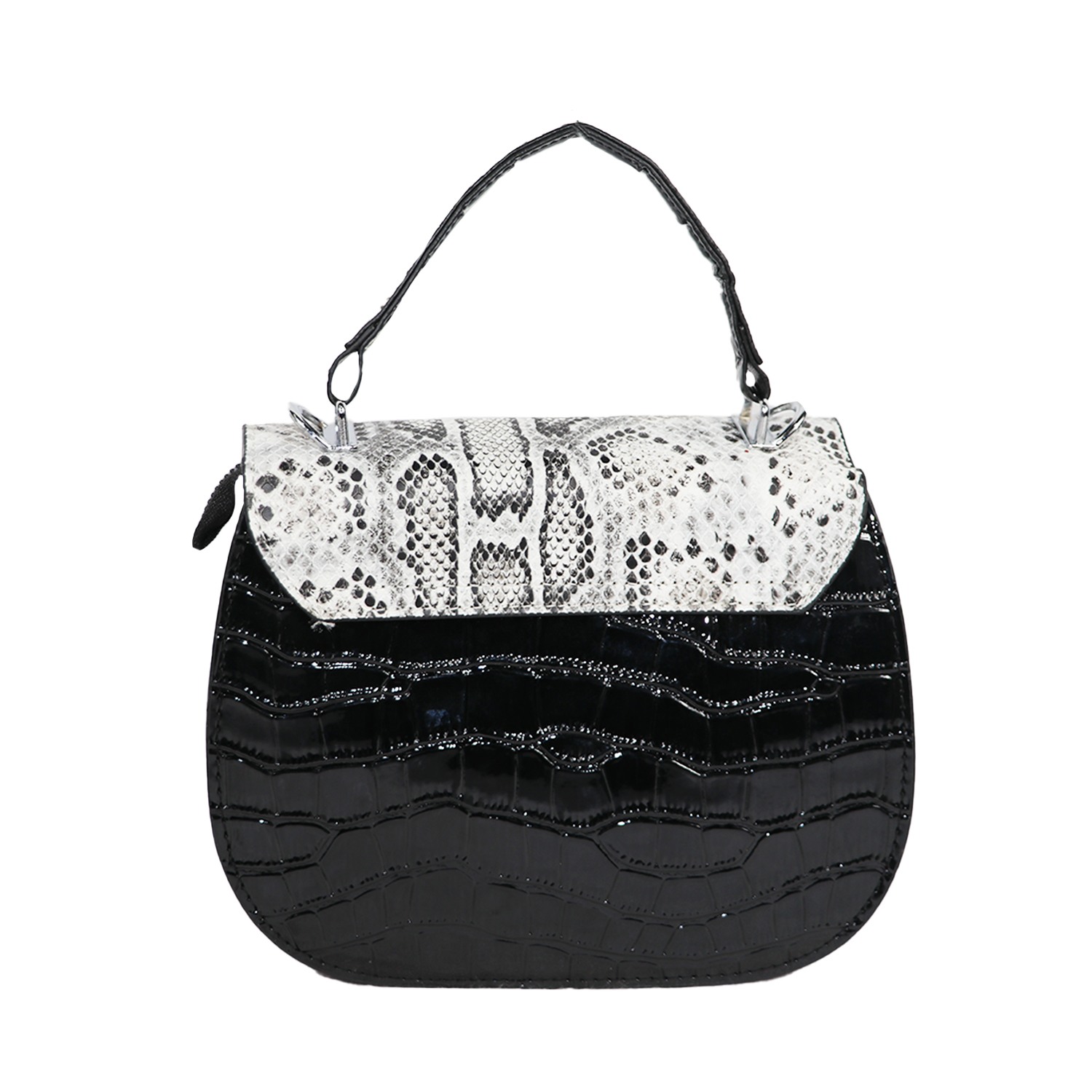 Black Snakeskin Textured Sling Bag
