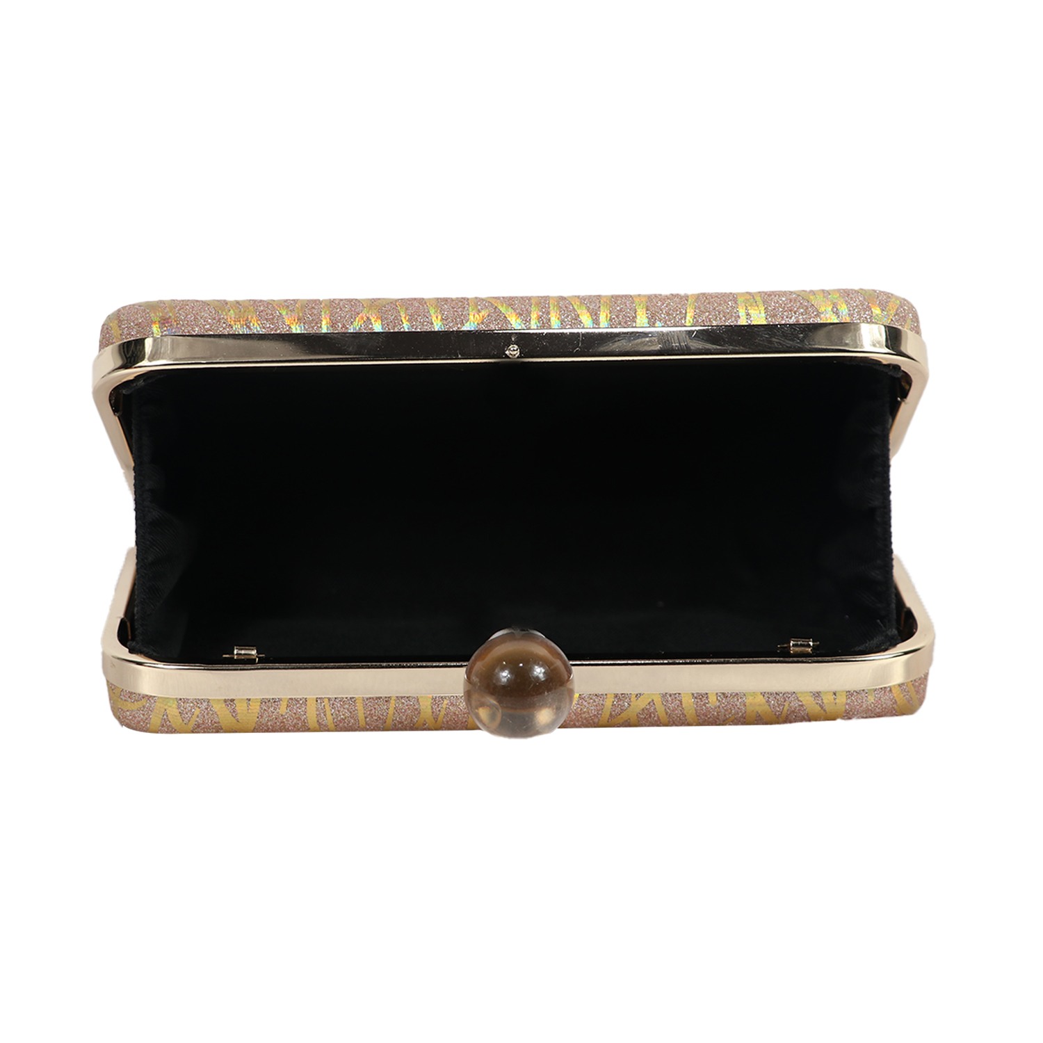 Beige Printed Box Clutch with Chain 