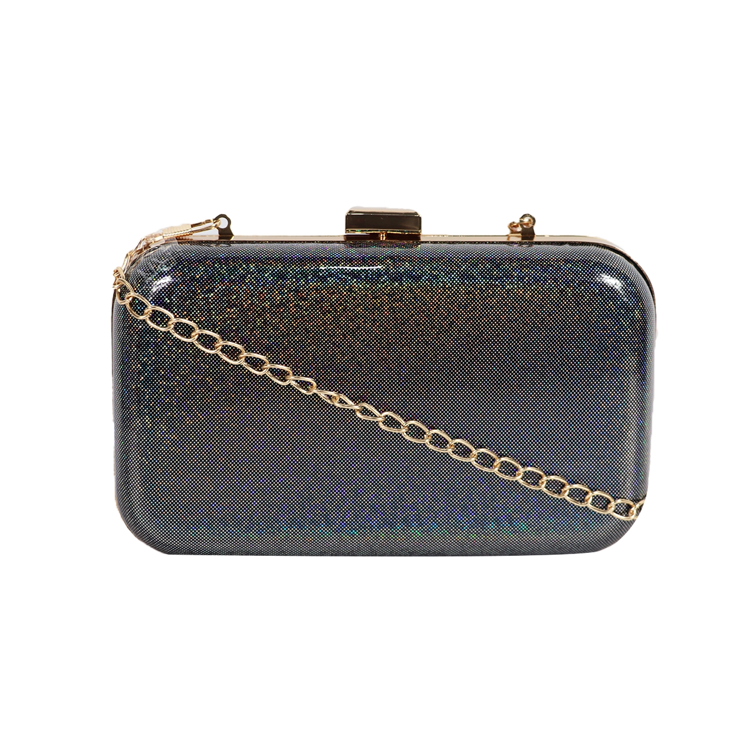 EMM | Black Shimmer Box Clutch with Chain Strap 0