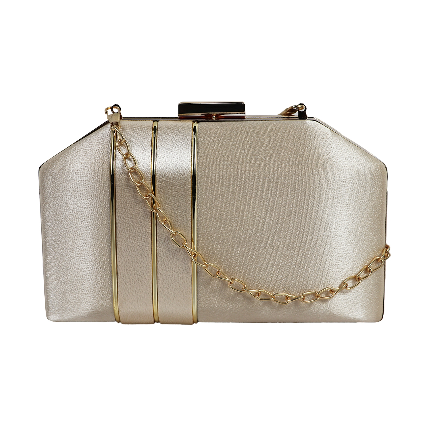 EMM | Women's Off-white Toned Solid Party Box Clutch WIth chain and handle
 0