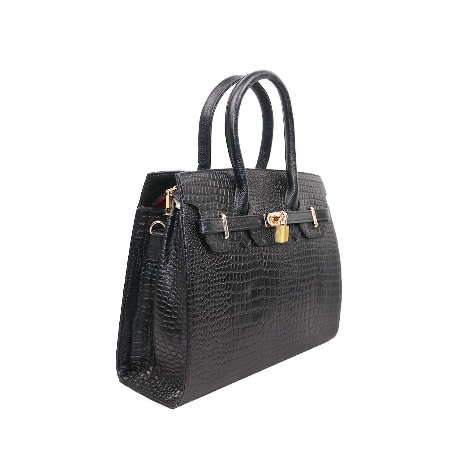 EMM | Women's Leather Crocodile Handbag Crossbody Bag for Women | Black 2