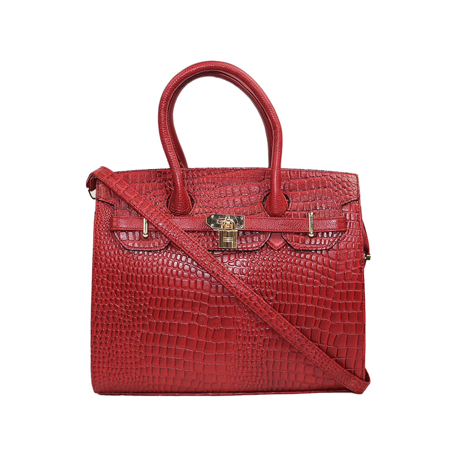 EMM | Women's Leather Crocodile Handbag Crossbody Bag for Women | Cherry Red 0