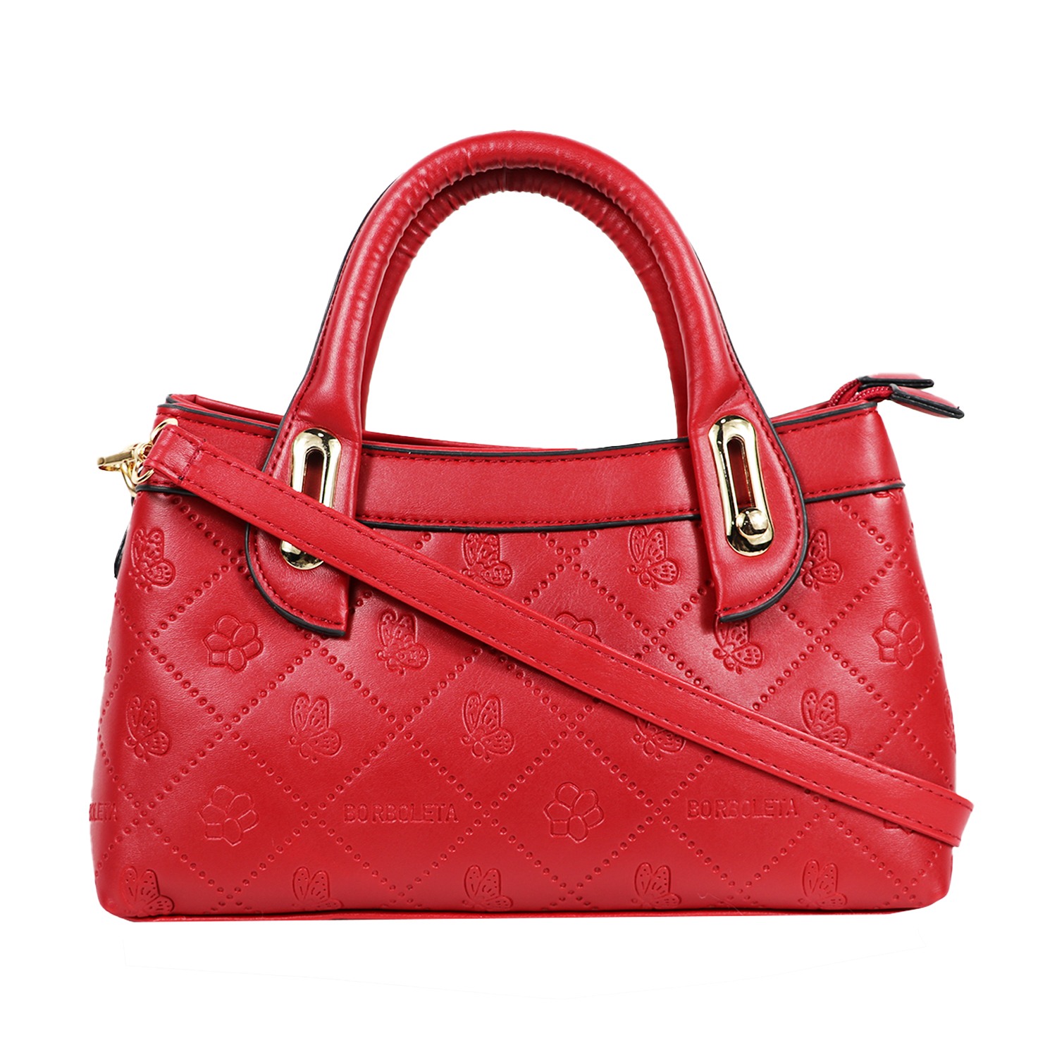 Red Structured Shoulder Bag with Belt