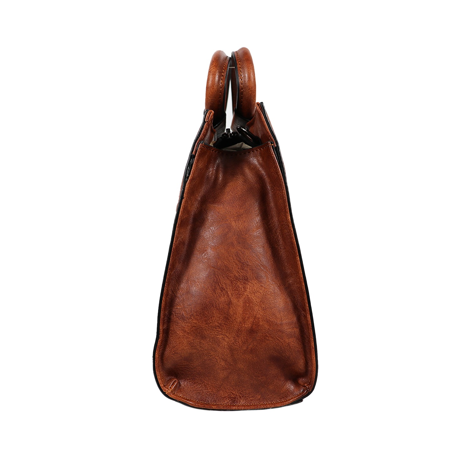 Brown Printed PU Structured Handheld Leather Bag