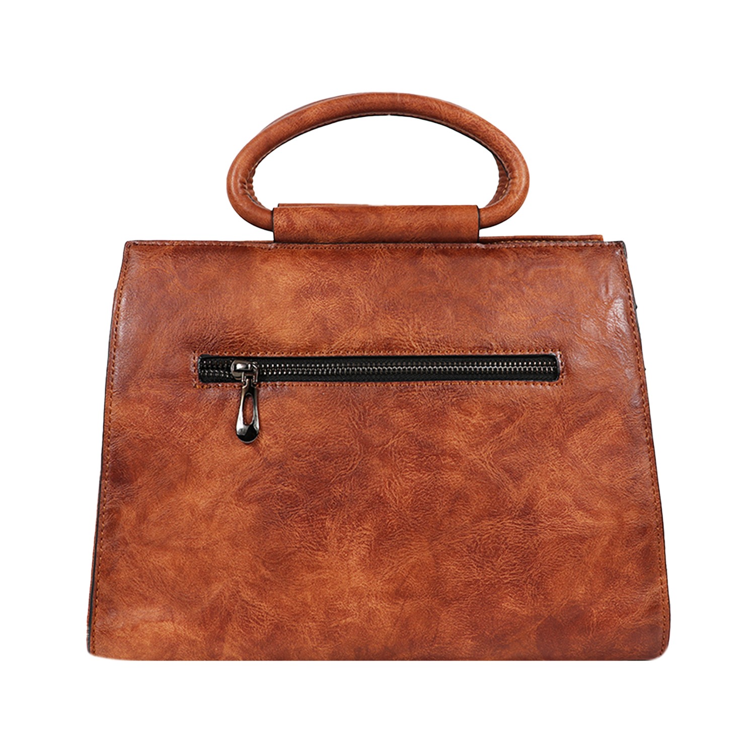 Brown Printed PU Structured Handheld Leather Bag
