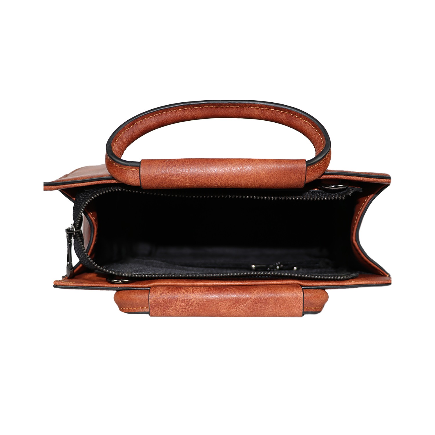 Brown Printed PU Structured Handheld Leather Bag