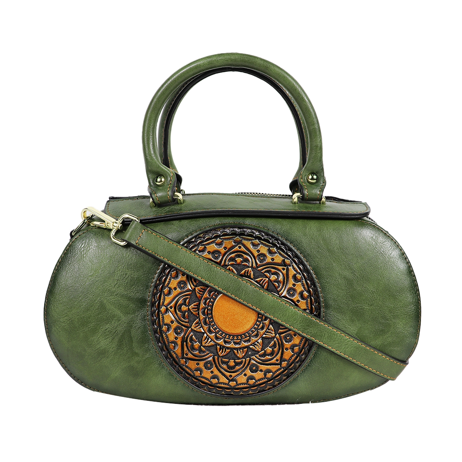 EMM | Green  Textured Leather Handheld Bag with Belt 4