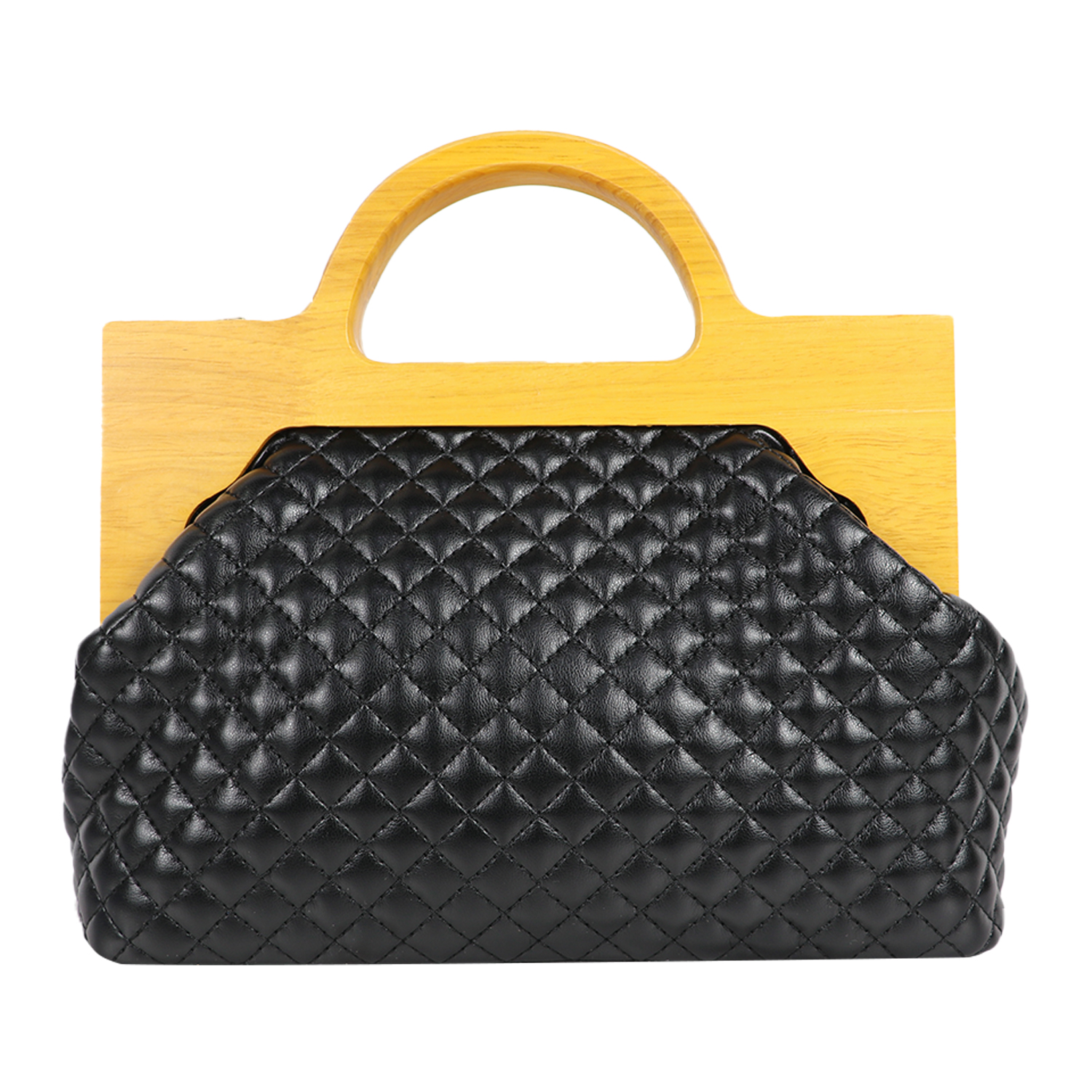 Black Embellished Structured Wooden Box Clutch Bag
