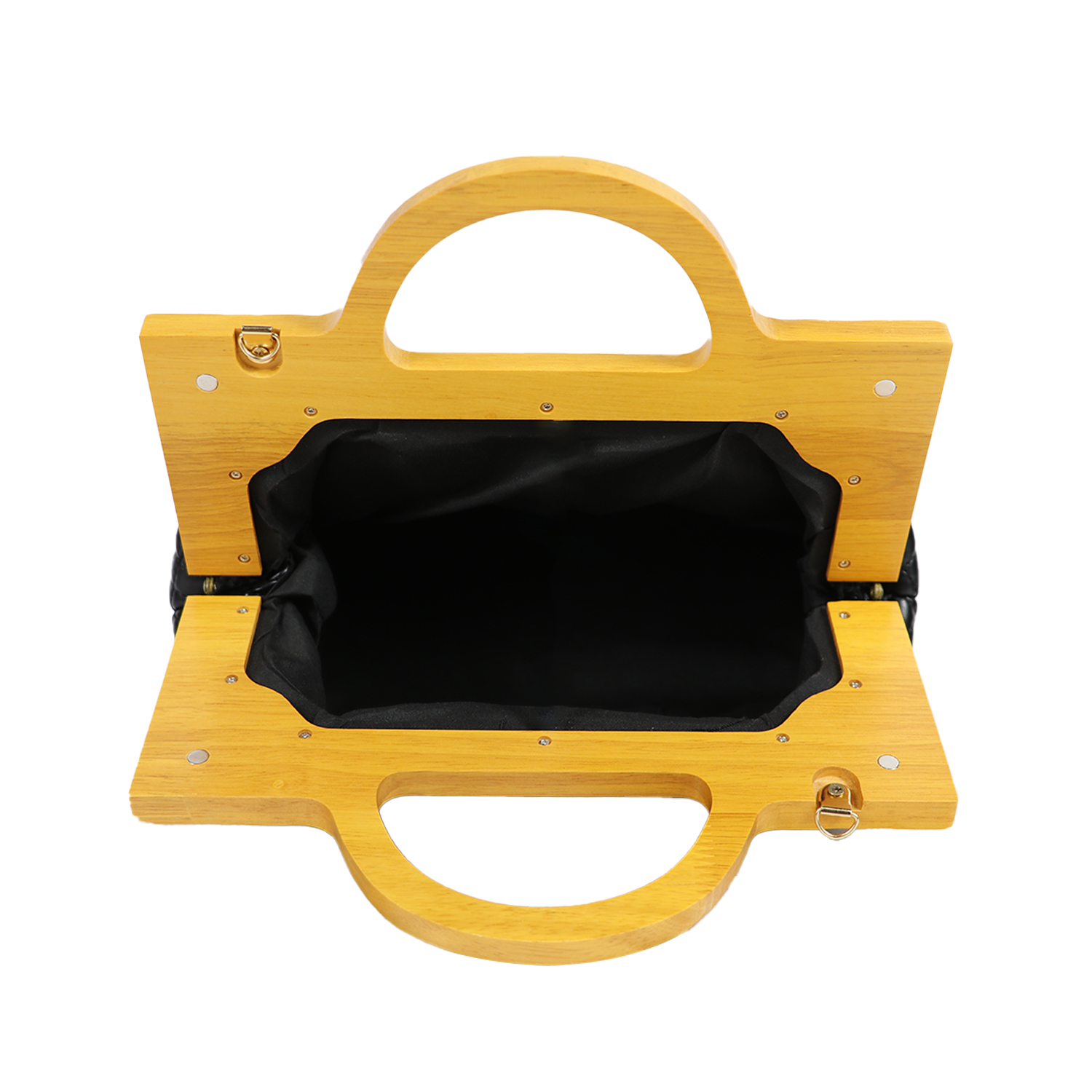 Black Embellished Structured Wooden Box Clutch Bag
