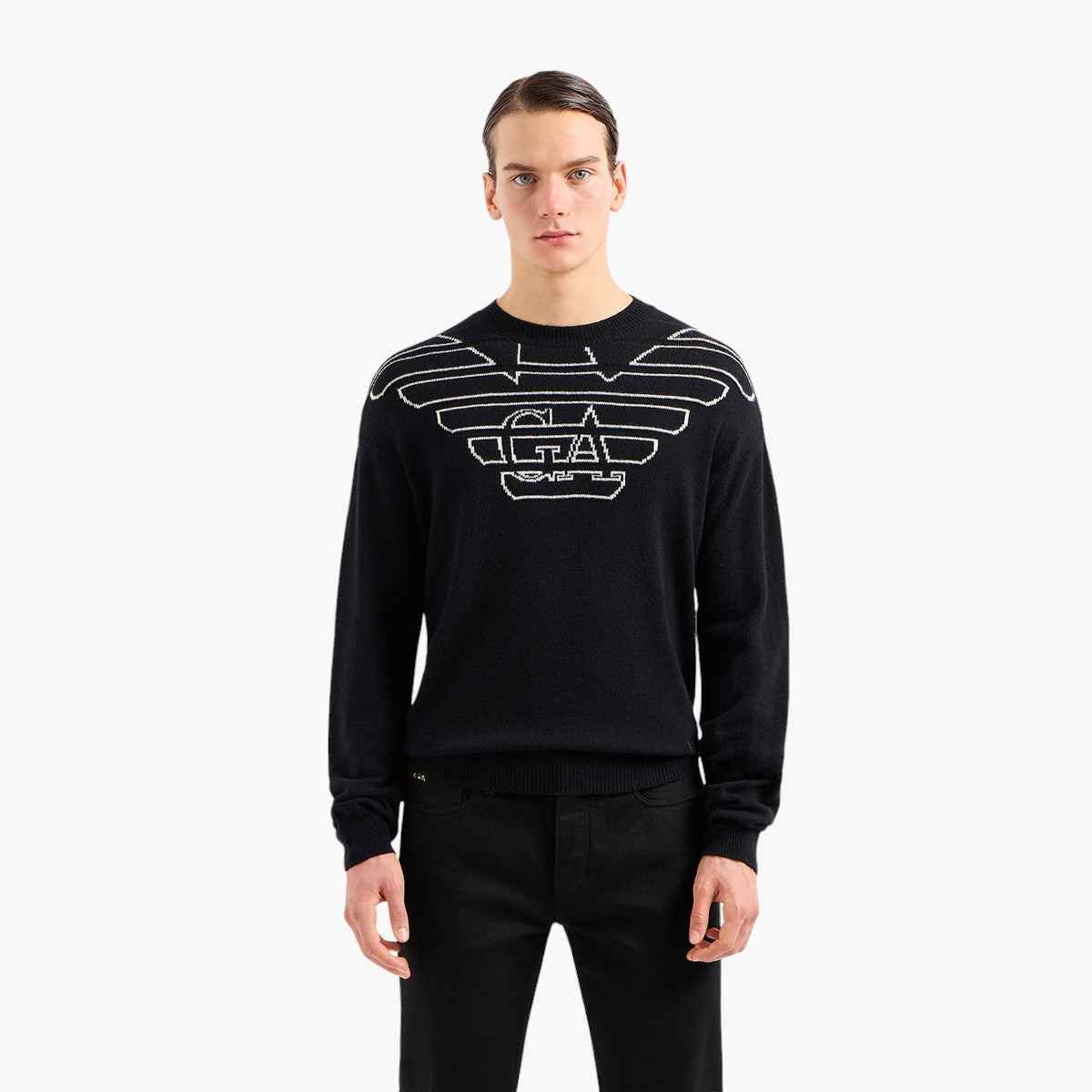 Wool Blend Knit With Oversized Eagle Logo