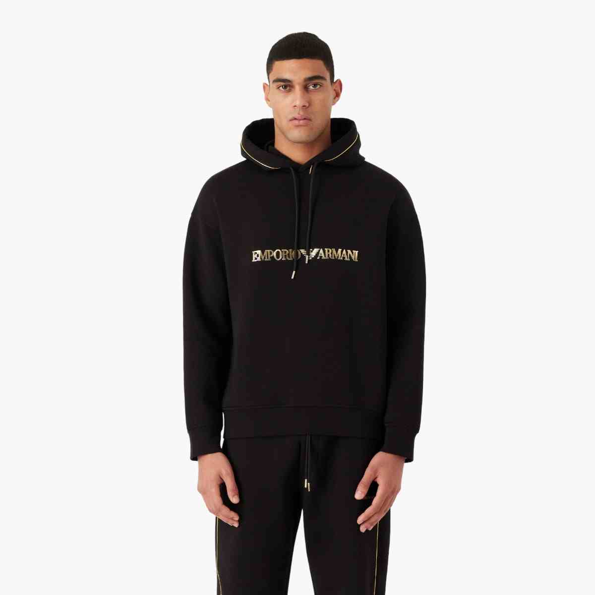 Double-Jersey Hooded Sweatshirt With Gold Details And Logo