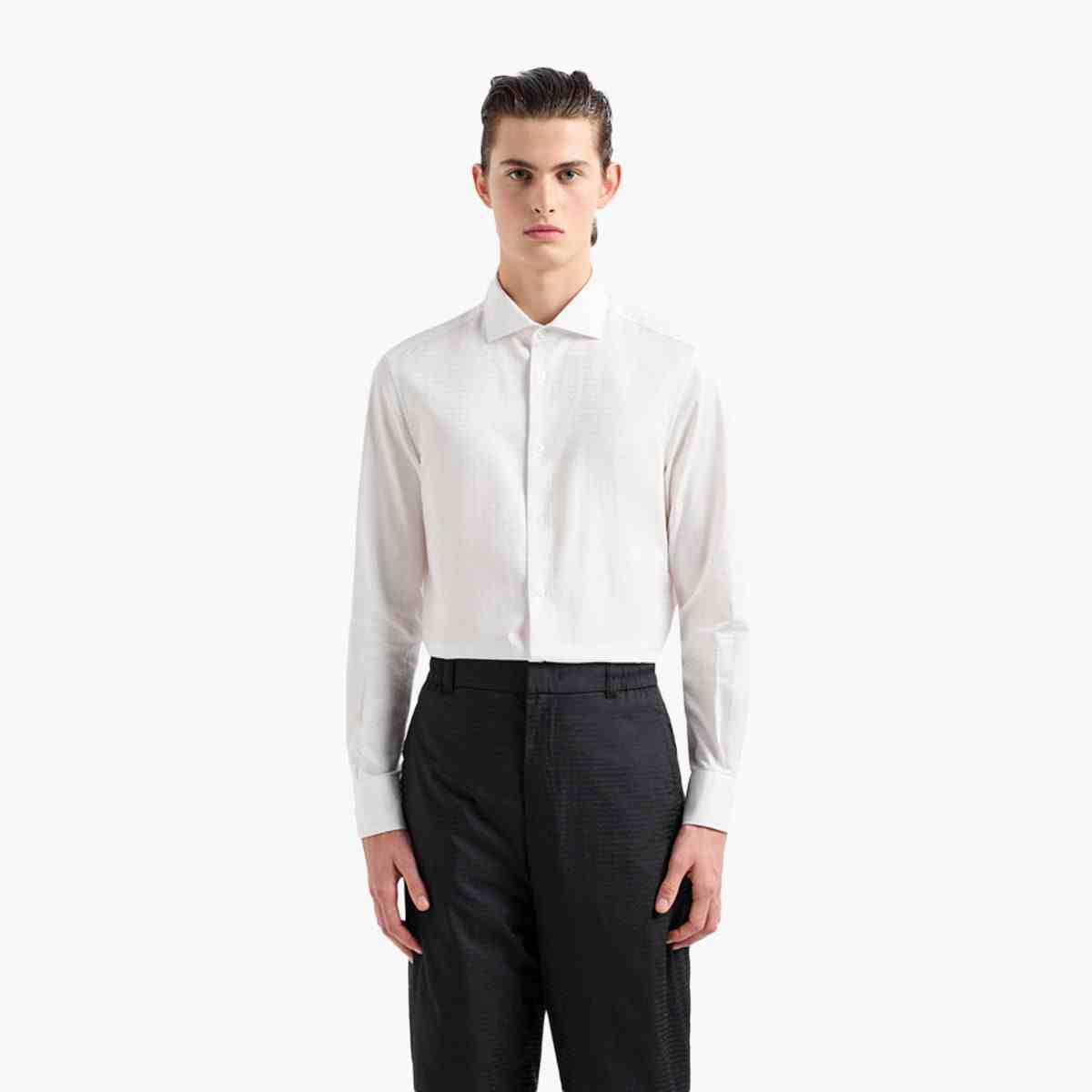 Regular Fit Cotton Shirt With Jacquard All Over Logo
